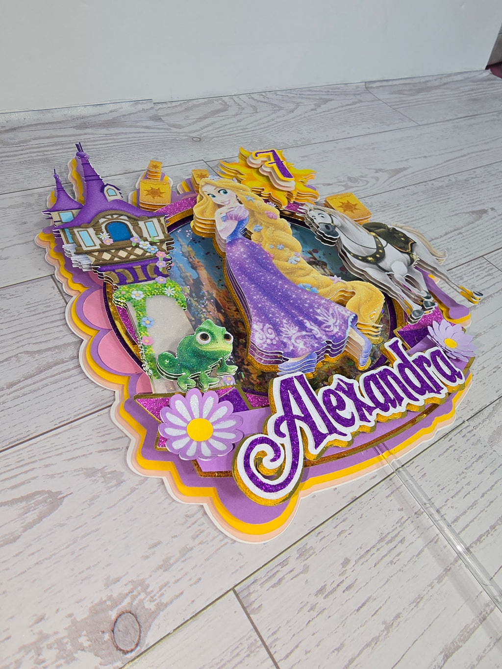 Personalized 3D Glitter Cake Topper – Rapunzel Theme