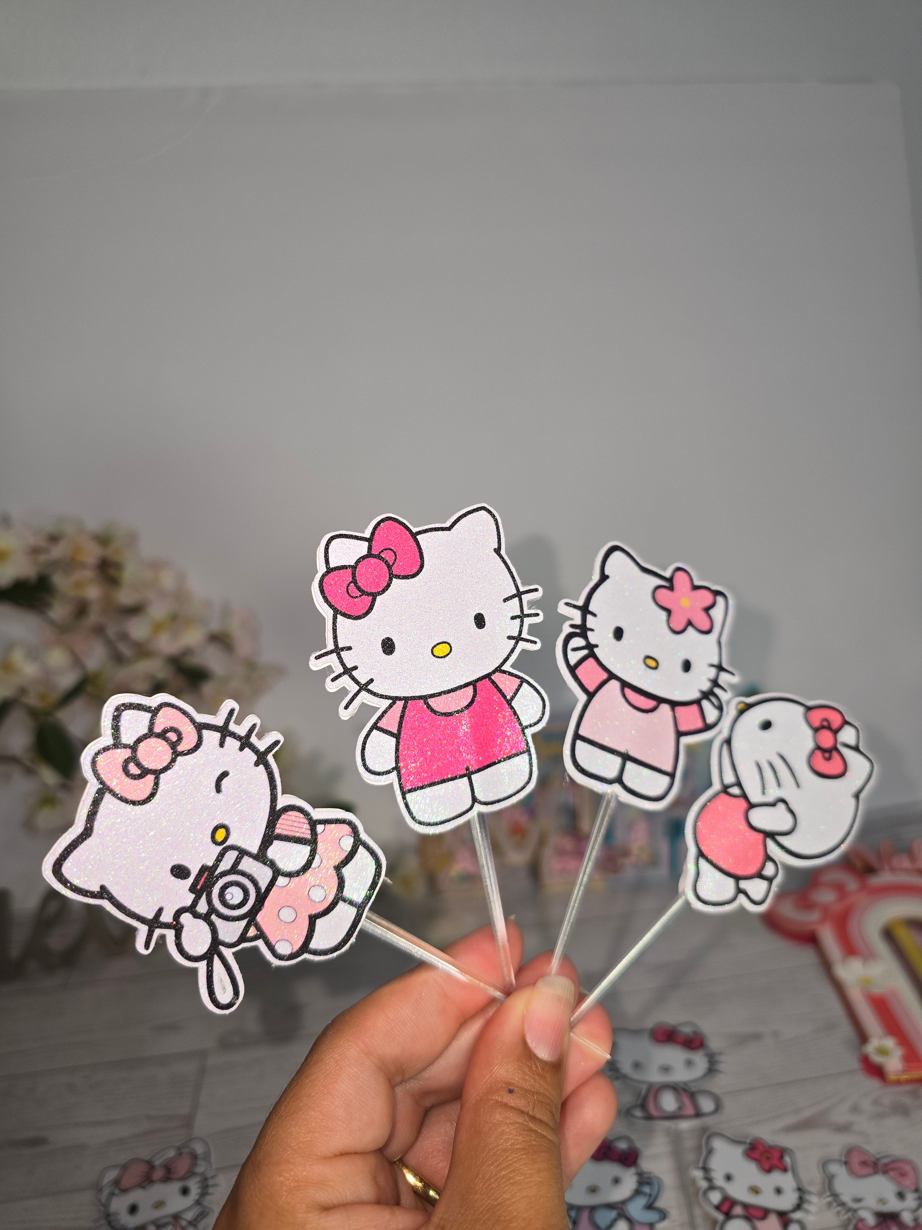 12 Pcs Glitter Cupcake Toppers – 12 Unique Kitty Designs | Birthday Party Picks