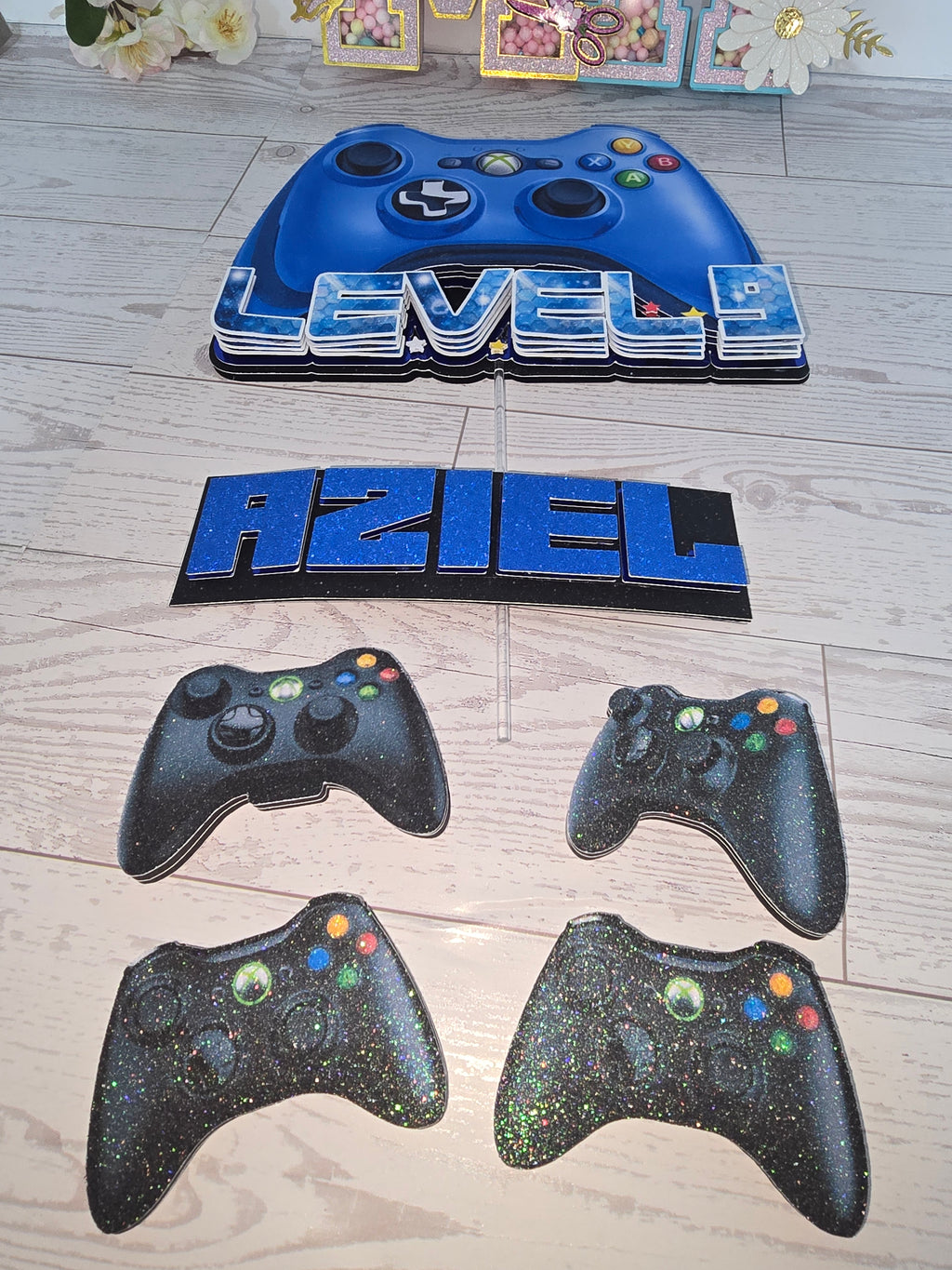 Personalized 3D Video Game Cake Topper – Glitter with Name and Age