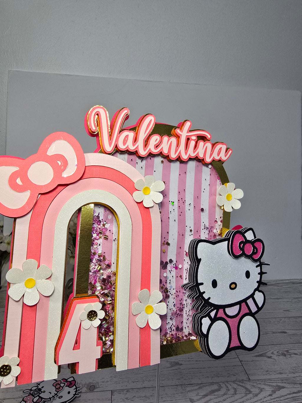Personalized 3D Kitty Cake Topper – Glitter with Name & Age