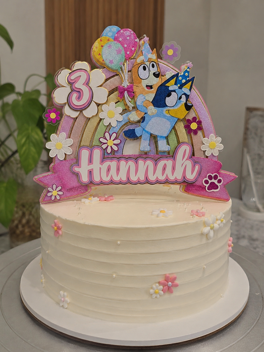 Adorno para tarta personalizado con purpurina 3D (rosa azul)