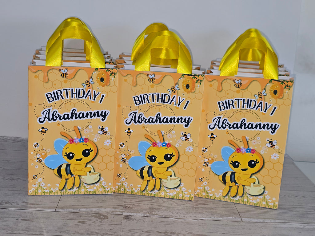 12 Personalized Abejita Chiquitica Birthday Gift Bags with Name & Age – 8.5"x5.5" Ribbon Handles
