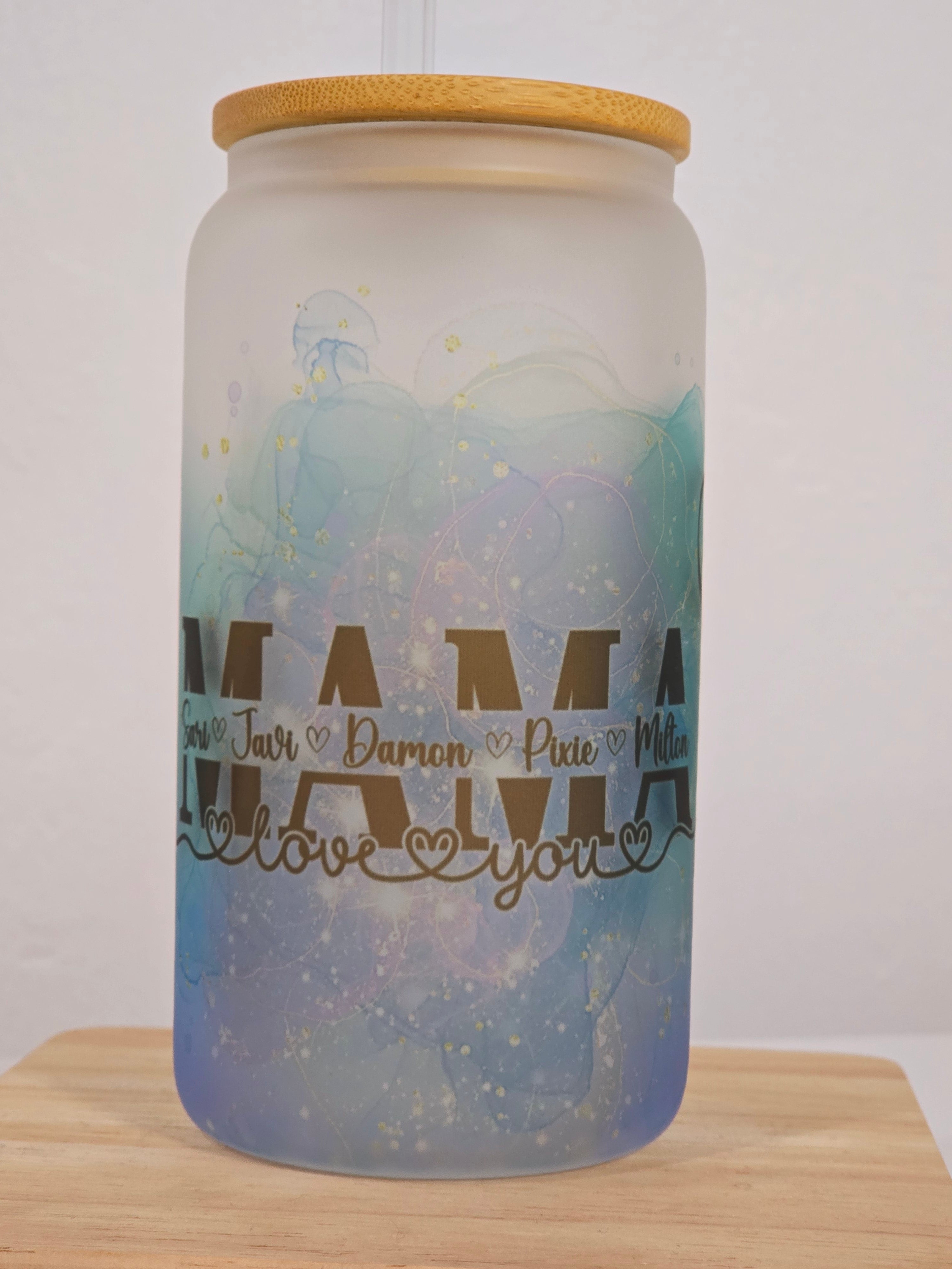 Personalized Glass Tumbler with Bamboo Lid & Glass Straw – Mother's Day Gift