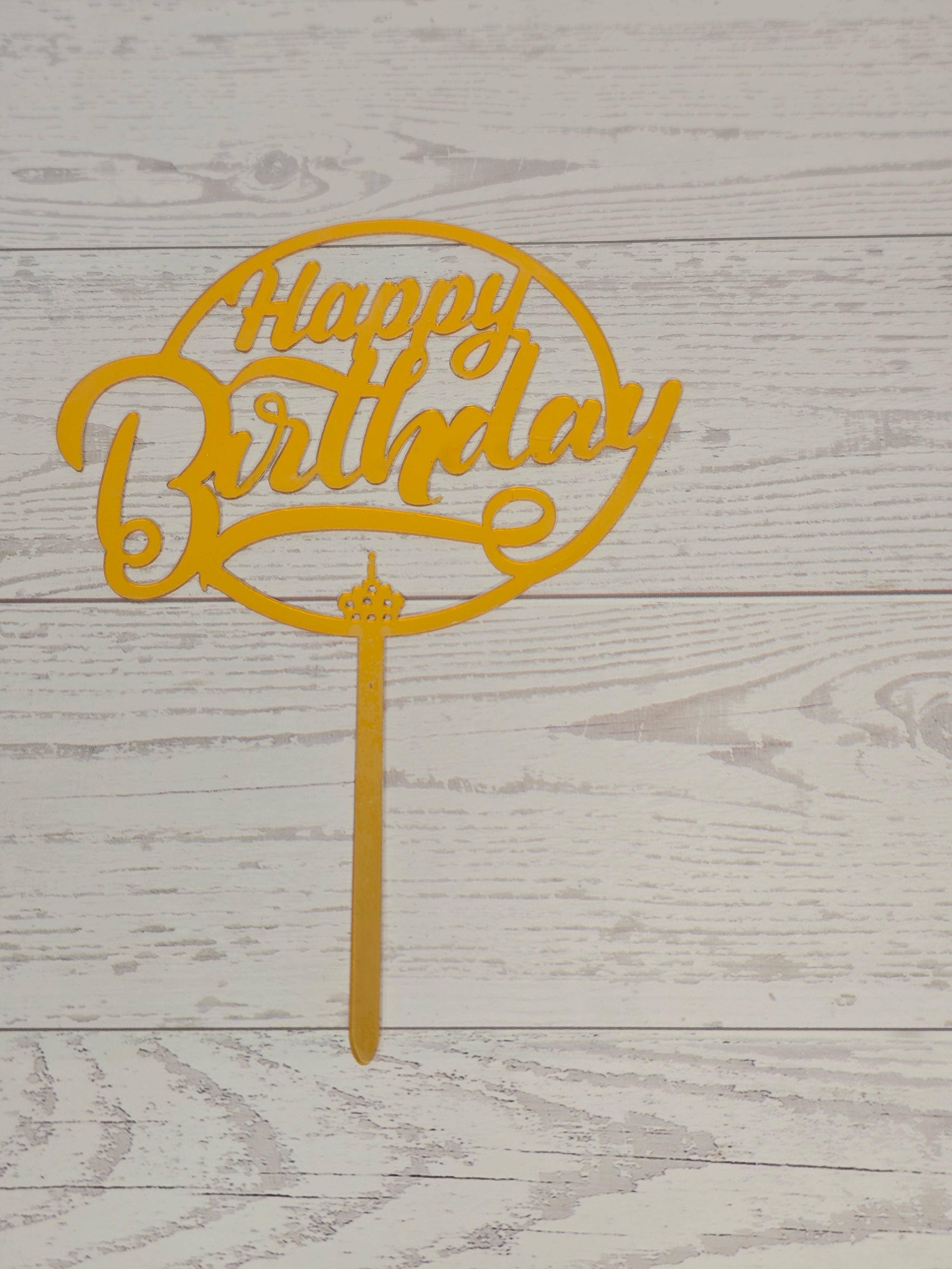 Golden Acrylic Happy Birthday Cake Topper | Mirror Gold Birthday Topper | Elegant Reusable Cake Decoration