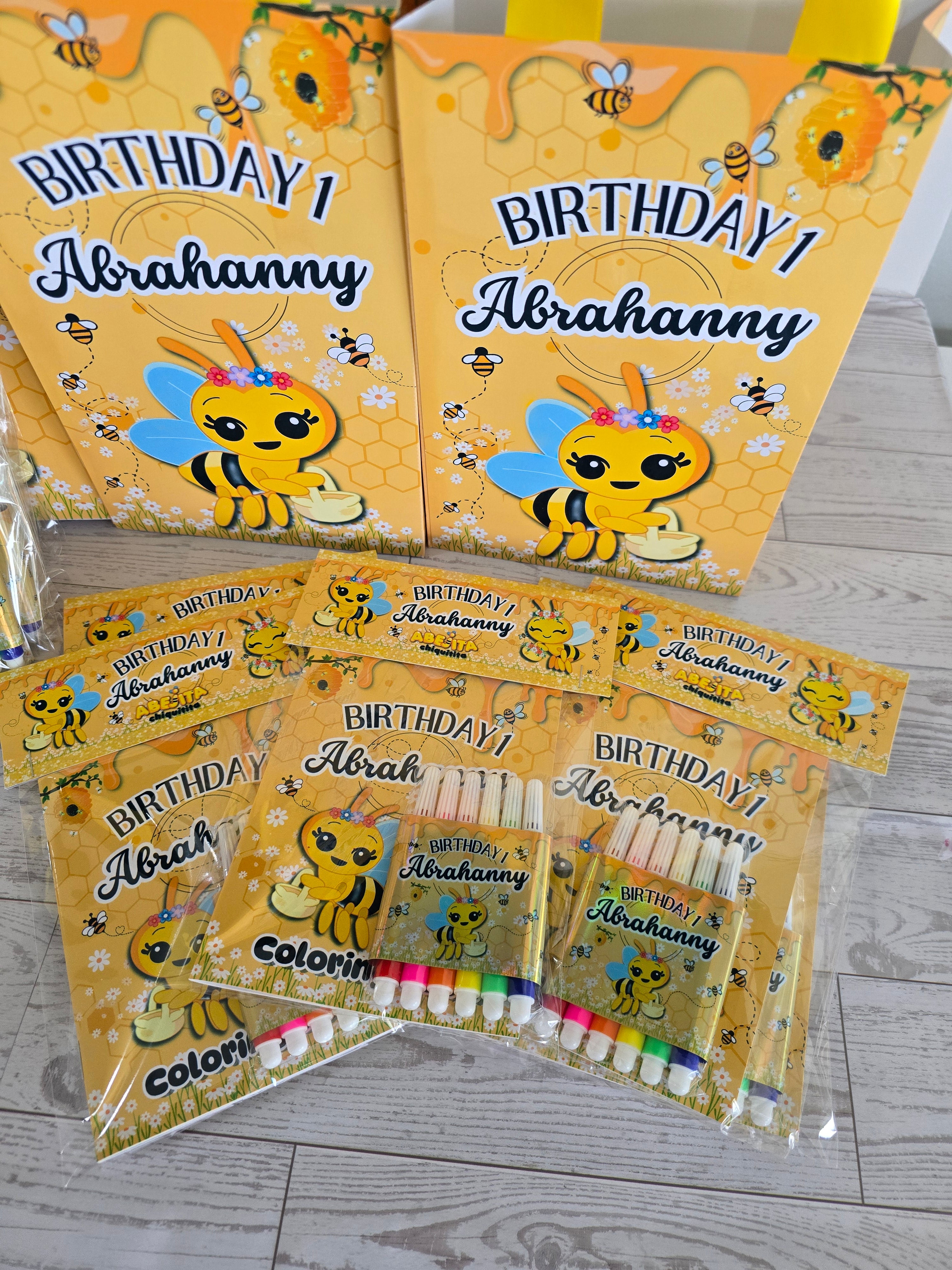 12 Personalized Coloring Book Set + 6 Markers | Kids Birthday Party Favors – Sold by Dozen Abejita