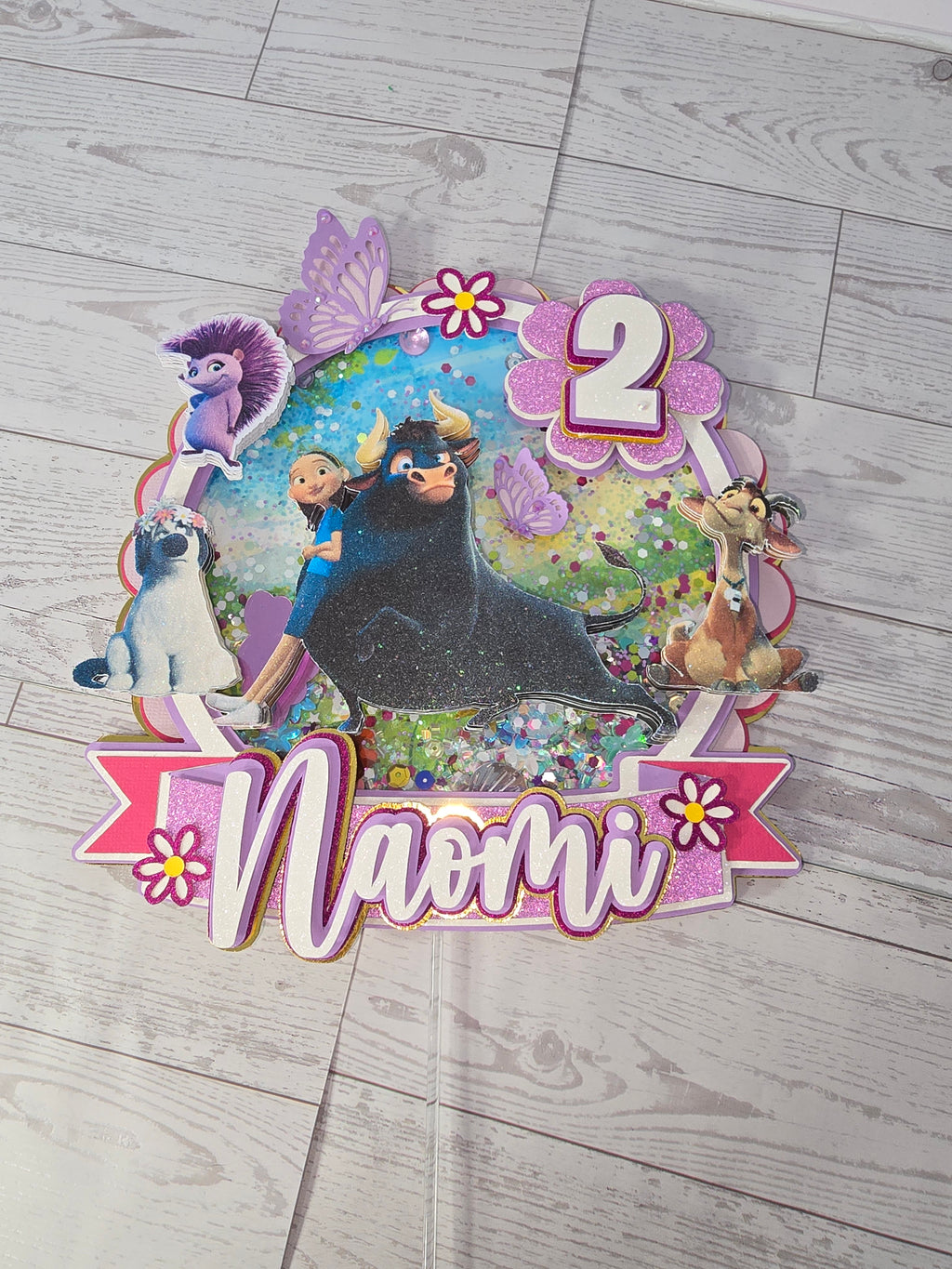 Personalized 3D Ferdinand Cake Topper – Glitter with Name & Age