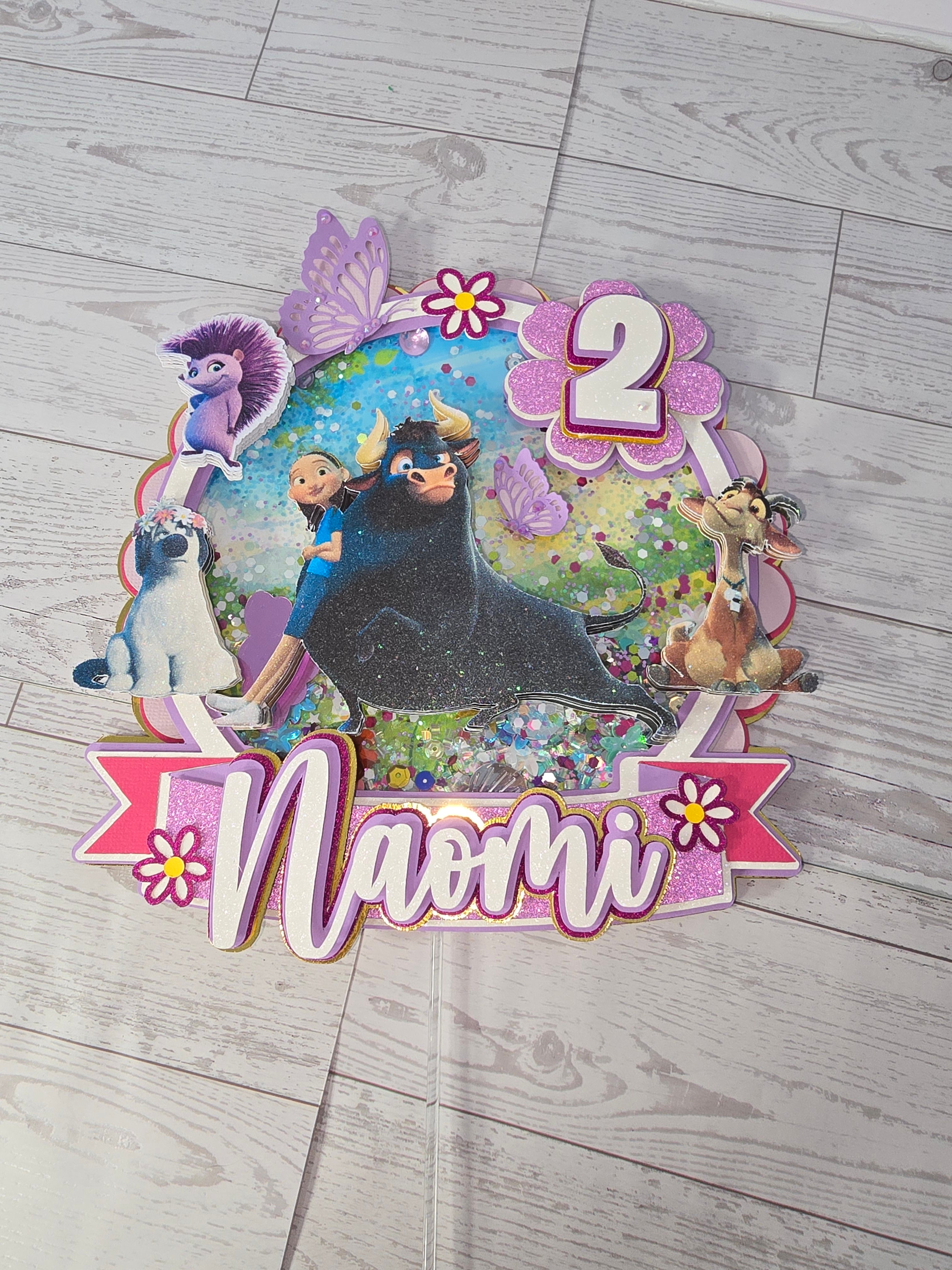 Personalized 3D Ferdinand Cake Topper – Glitter with Name & Age