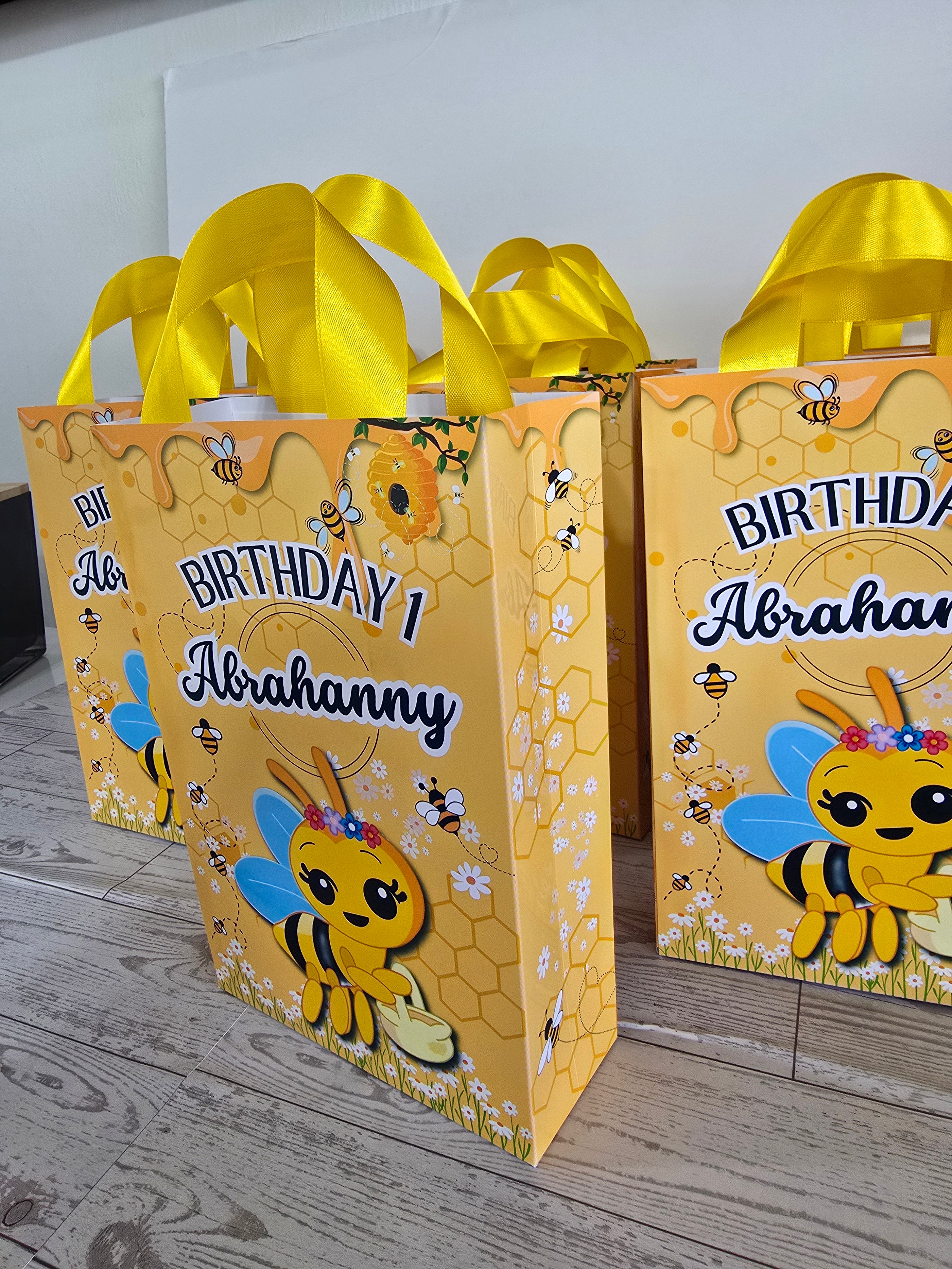 12 Personalized Abejita Chiquitica Birthday Gift Bags with Name & Age – 8.5"x5.5" Ribbon Handles