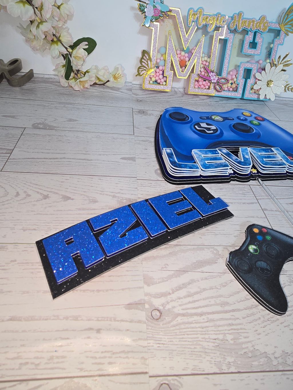 Personalized 3D Video Game Cake Topper – Glitter with Name and Age