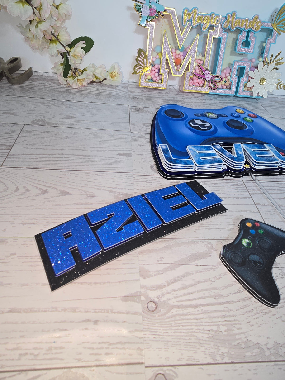 Personalized 3D Video Game Cake Topper – Glitter with Name and Age