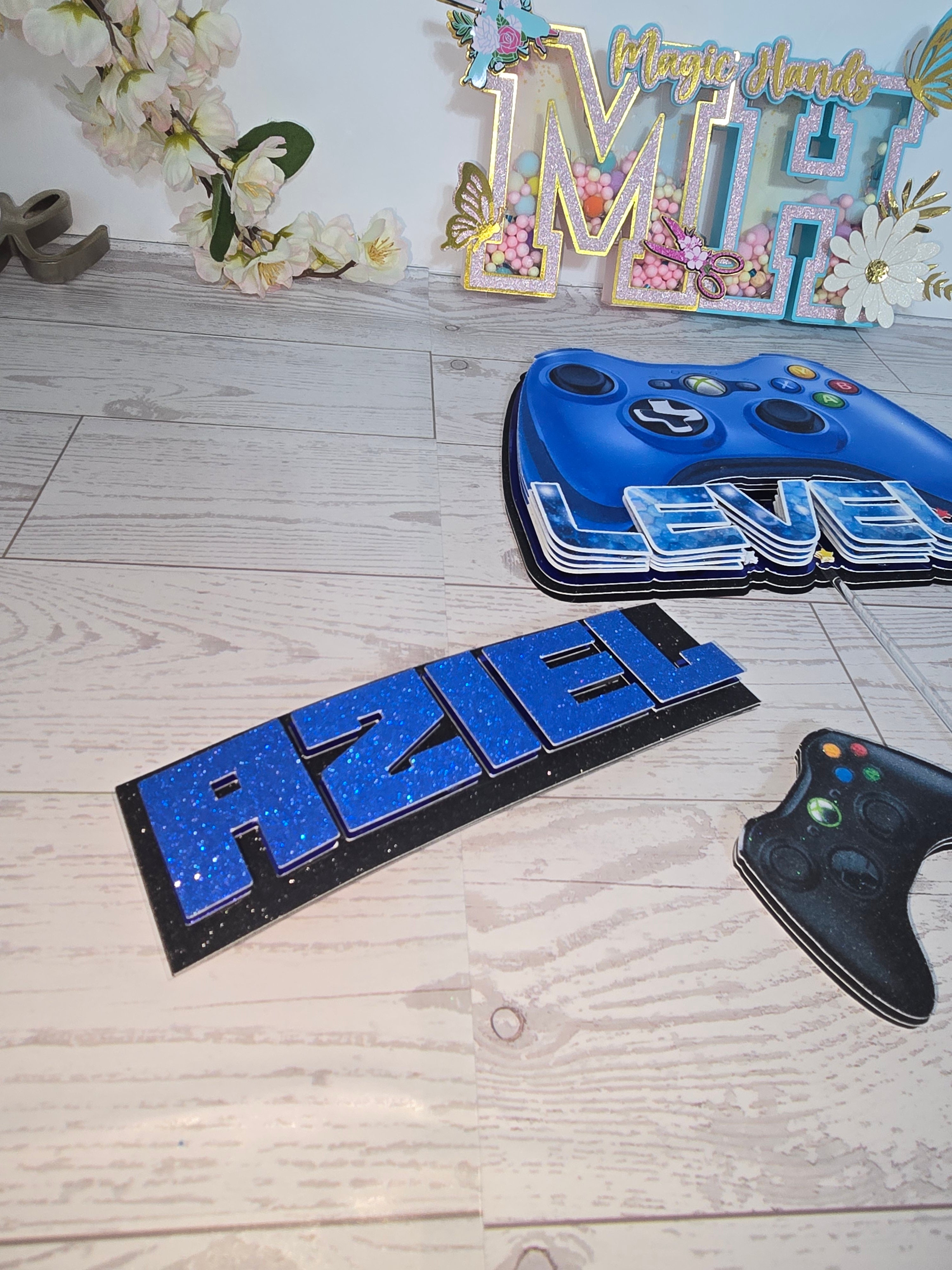 Personalized 3D Video Game Cake Topper – Glitter with Name and Age