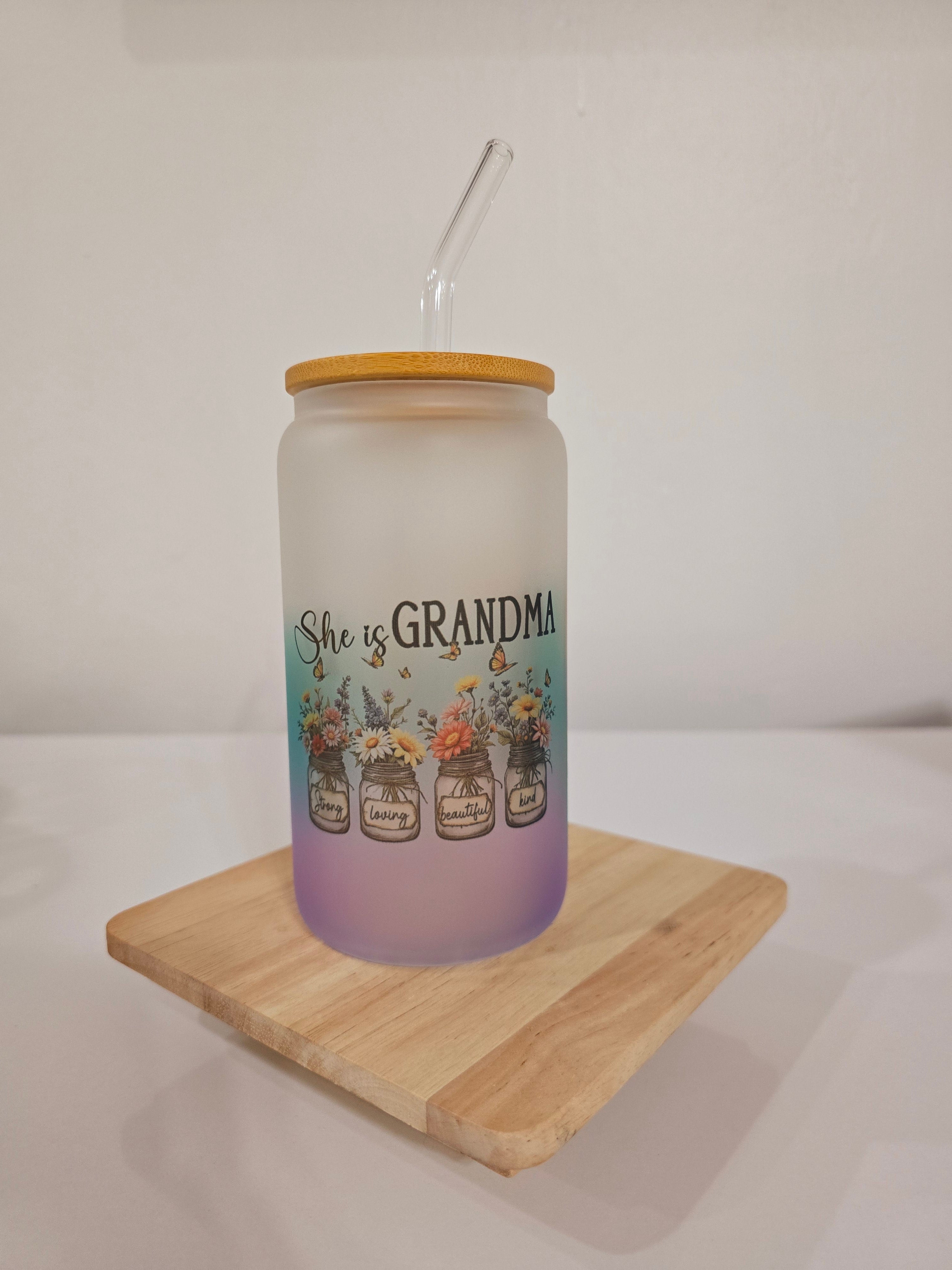 Personalized Glass Tumbler with Bamboo Lid & Glass Straw – Mother's Day Gift