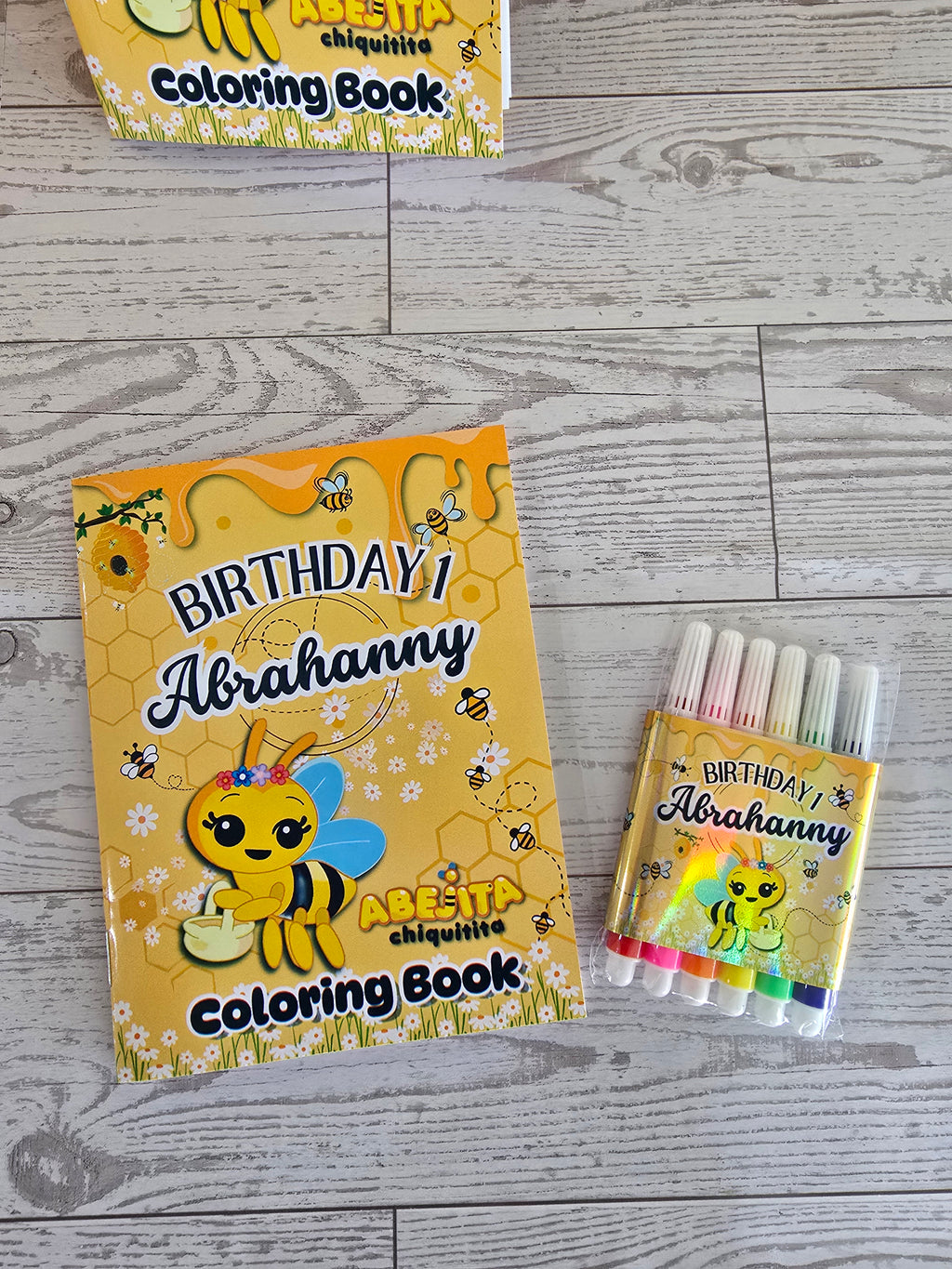 12 Personalized Coloring Book Set + 6 Markers | Kids Birthday Party Favors – Sold by Dozen Abejita