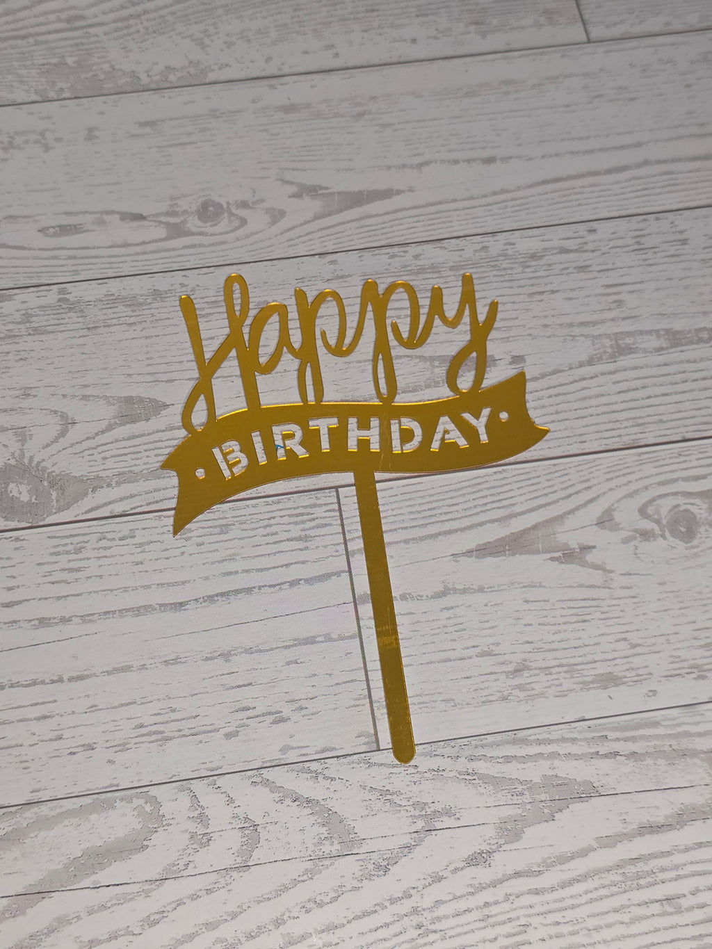 Golden Acrylic Happy Birthday Cake Topper | Mirror Gold Birthday Topper | Elegant Reusable Cake Decoration