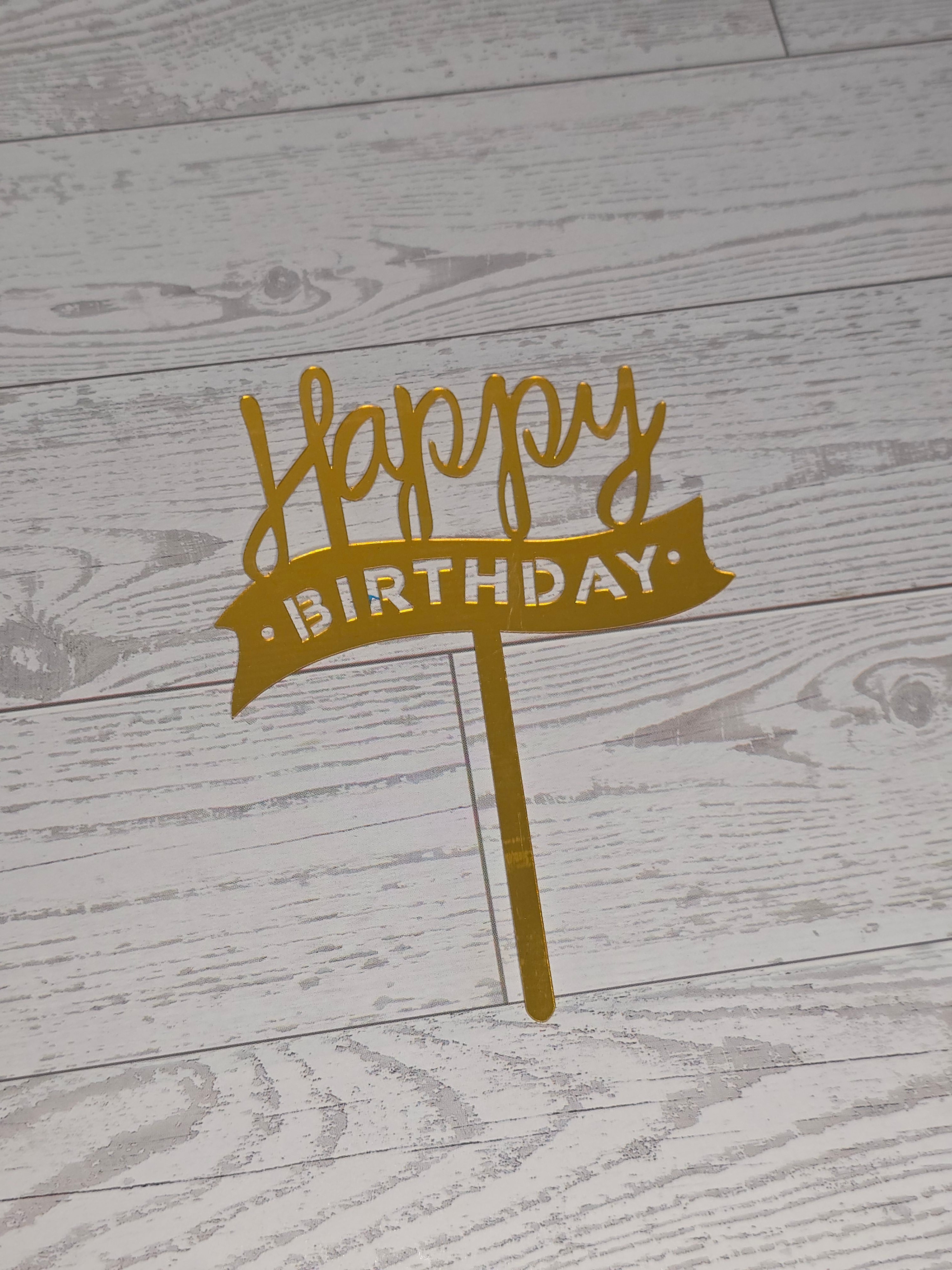 Golden Acrylic Happy Birthday Cake Topper | Mirror Gold Birthday Topper | Elegant Reusable Cake Decoration