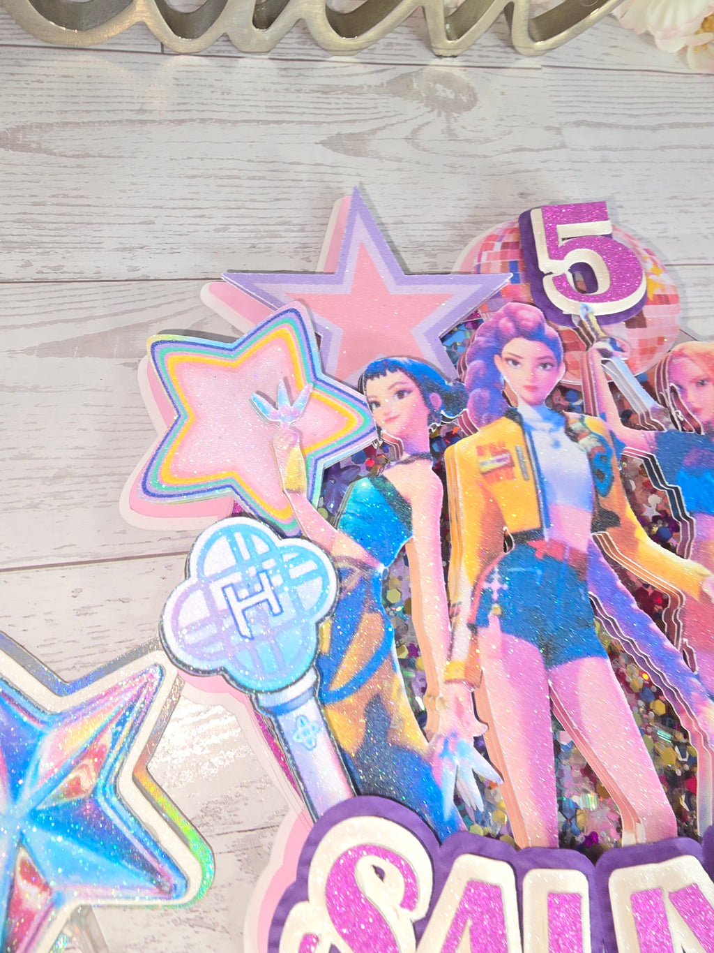 Personalized Set 3D Glitter Cake Topper k pop)