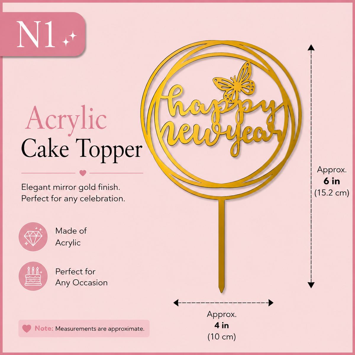 Golden Acrylic Happy Birthday Cake Topper | Mirror Gold Birthday Topper | Elegant Reusable Cake Decoration