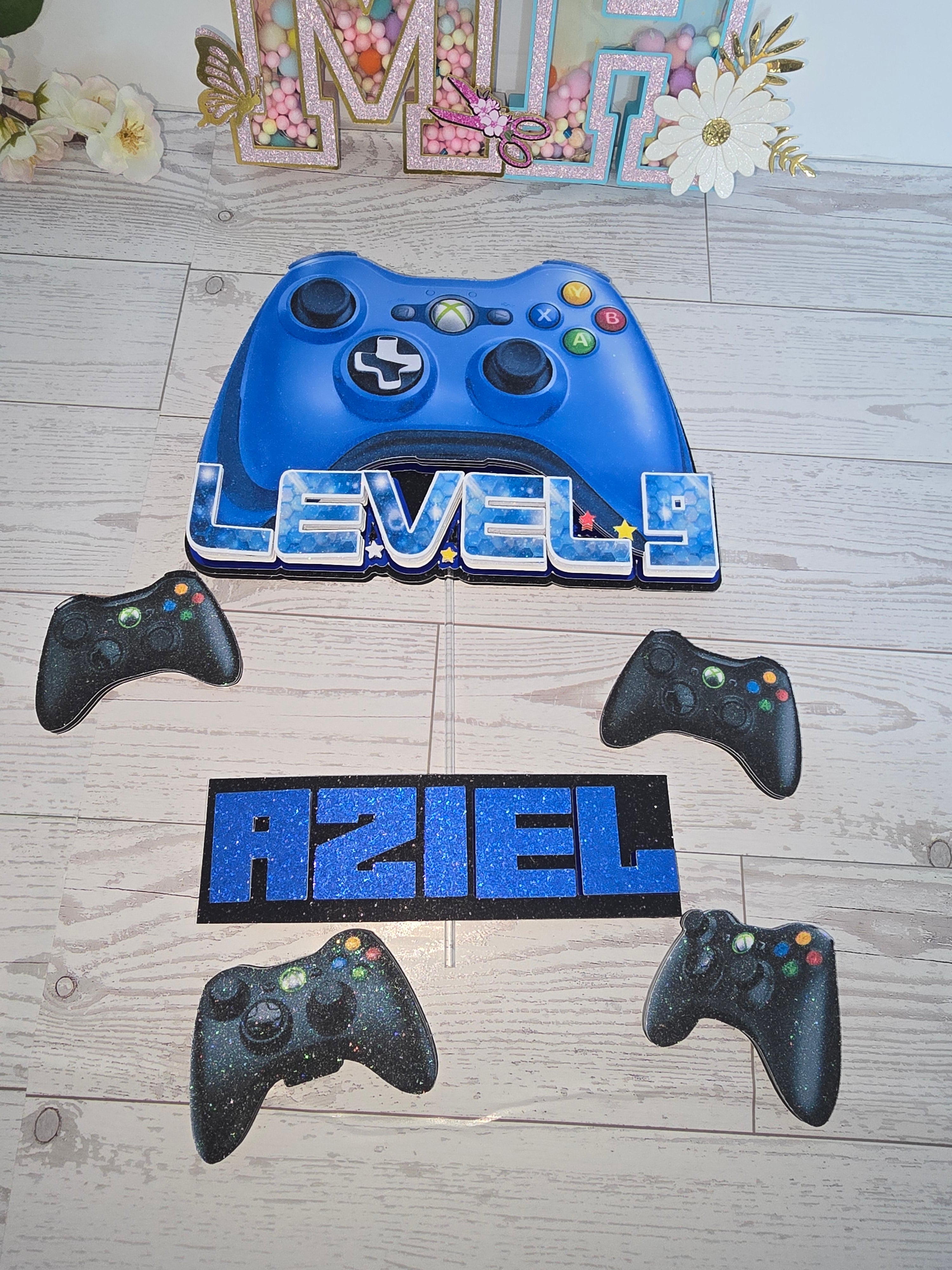 Personalized 3D Video Game Cake Topper – Glitter with Name and Age