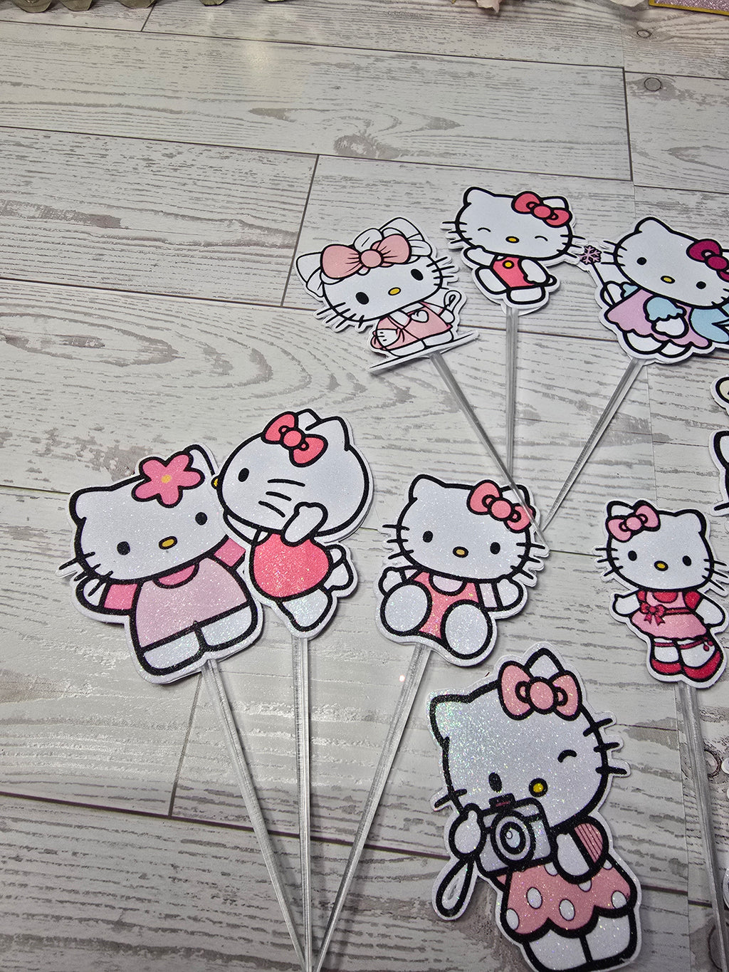 12 Pcs Glitter Cupcake Toppers – 12 Unique Kitty Designs | Birthday Party Picks