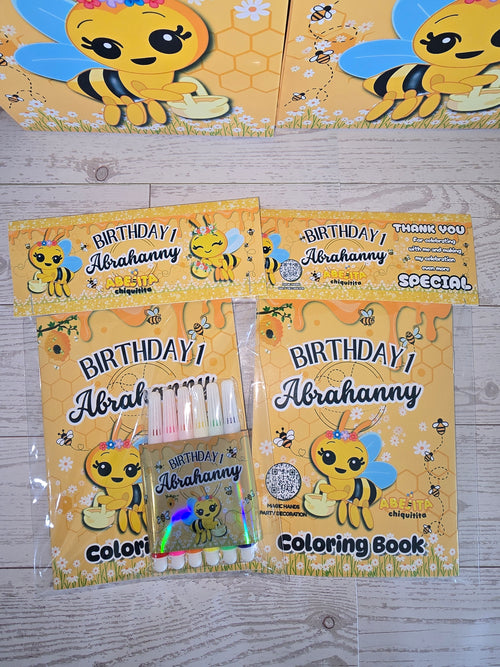 12 Personalized Coloring Book Set + 6 Markers | Kids Birthday Party Favors – Sold by Dozen Abejita