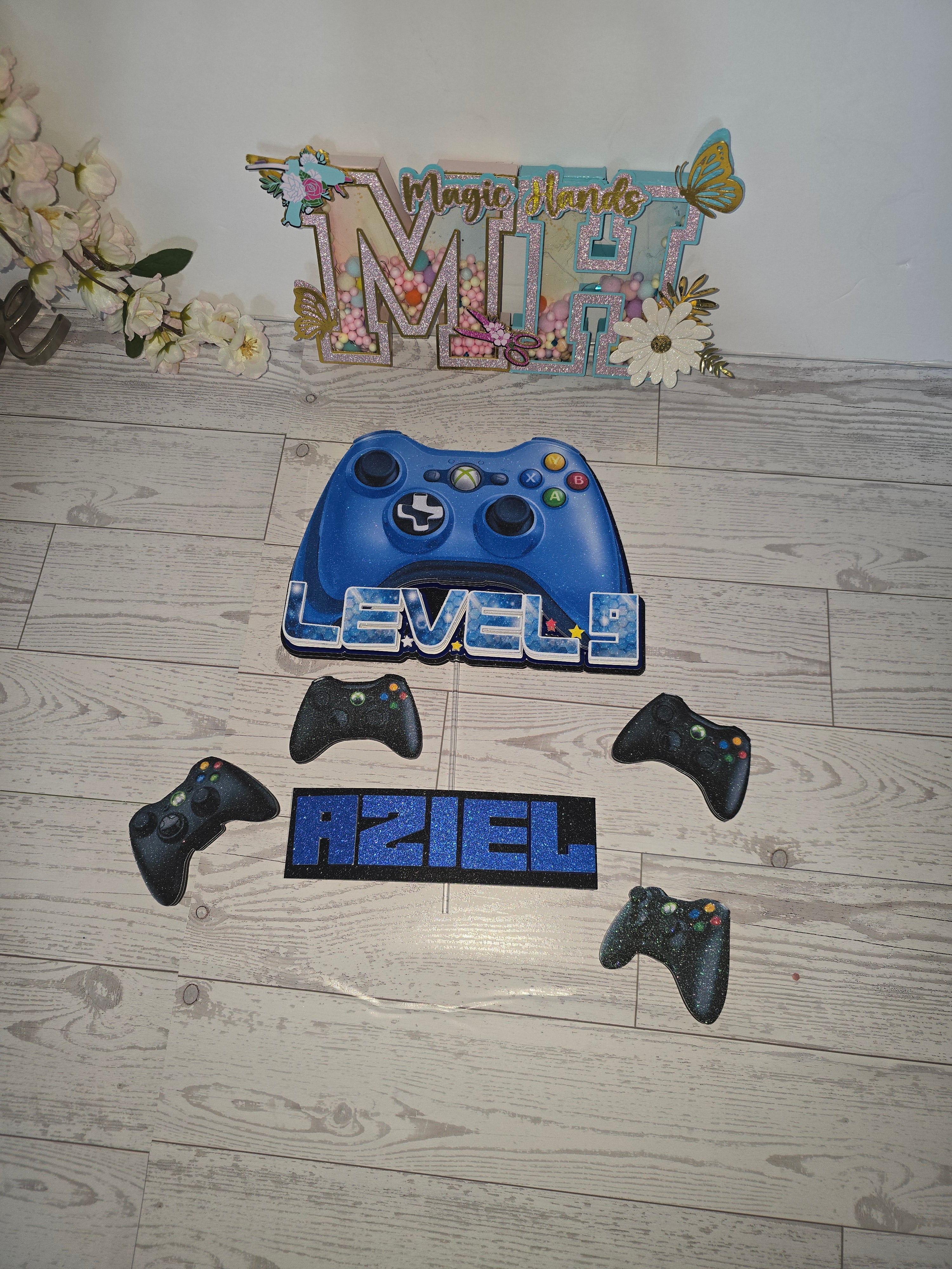 Personalized 3D Video Game Cake Topper – Glitter with Name and Age