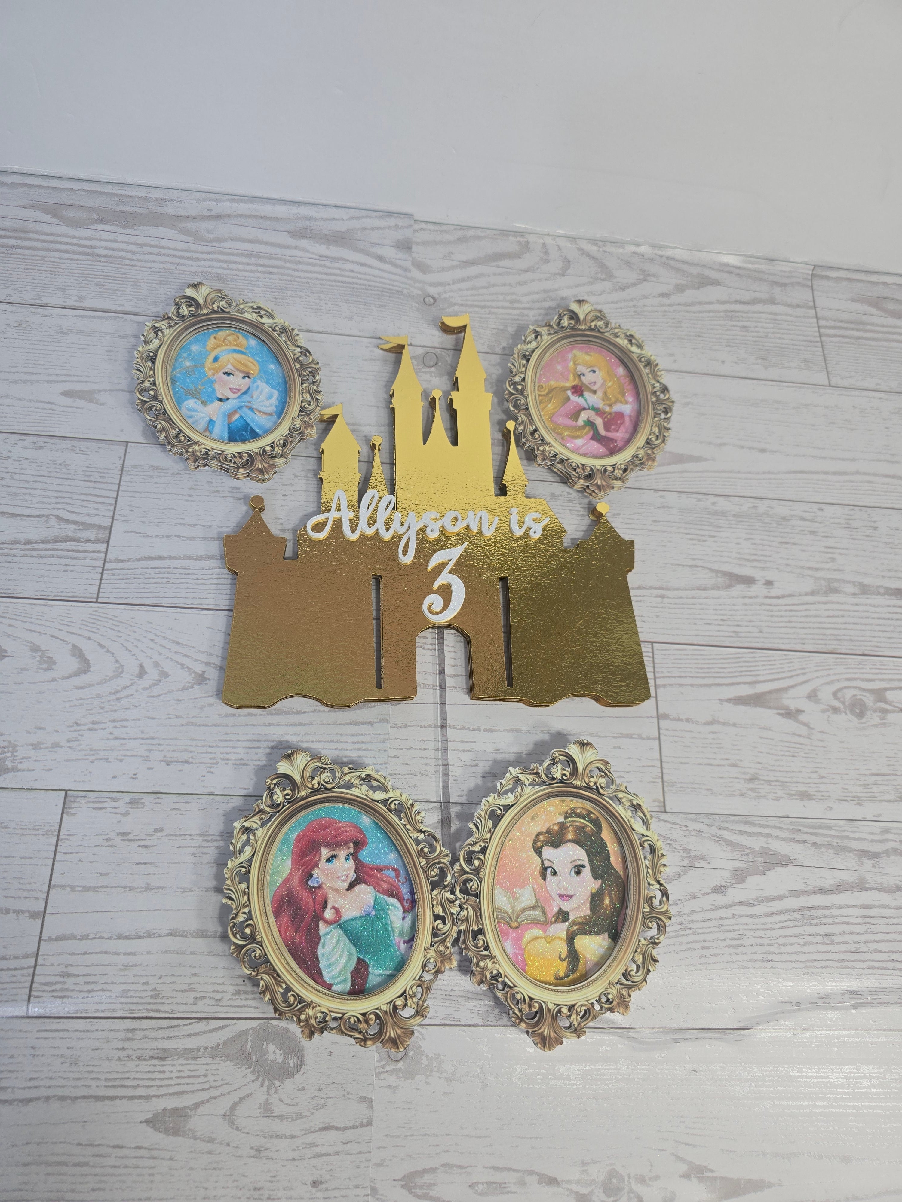 Princess Castle Cake Topper Set – Personalized with Name & Age | 3D Glitter Birthday Toppers