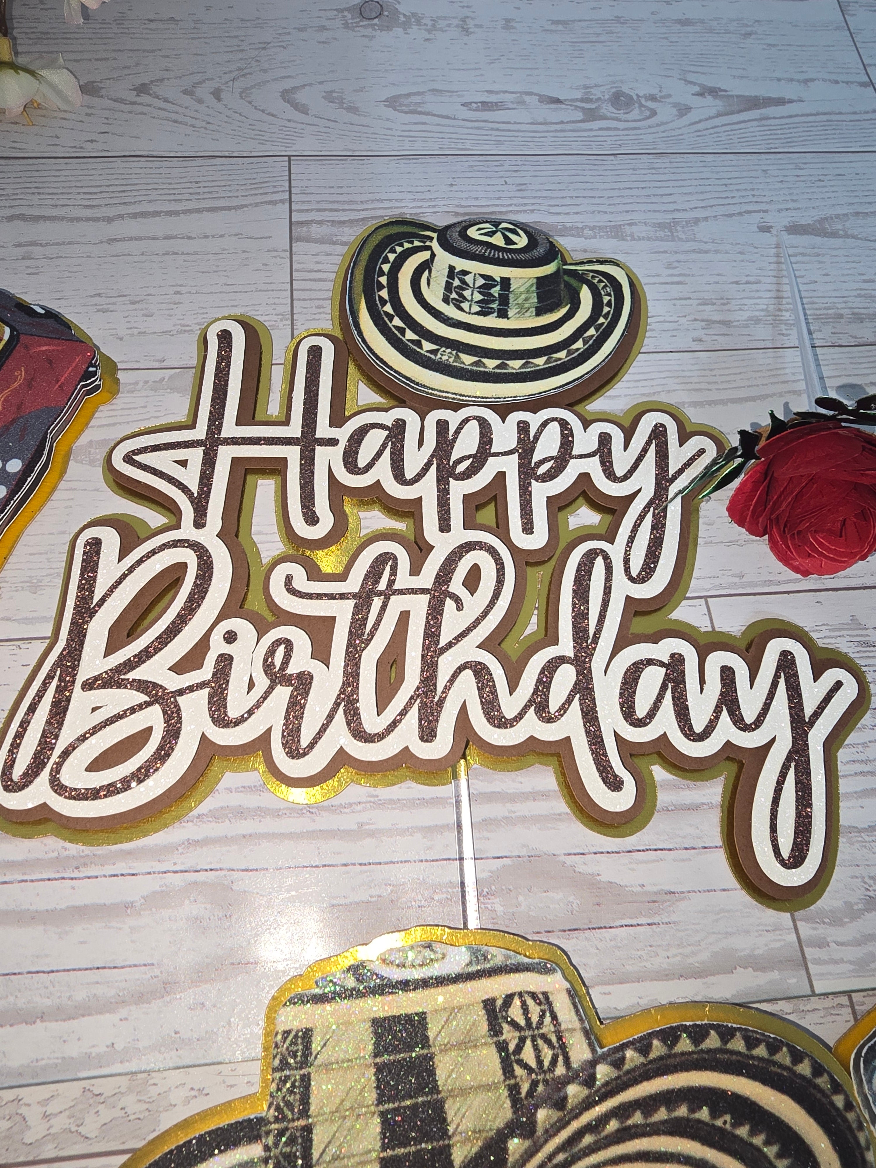 Personalized 3D Glitter Cake Topper Set – Sombrero Bolteao | Colombia & Venezuela Theme