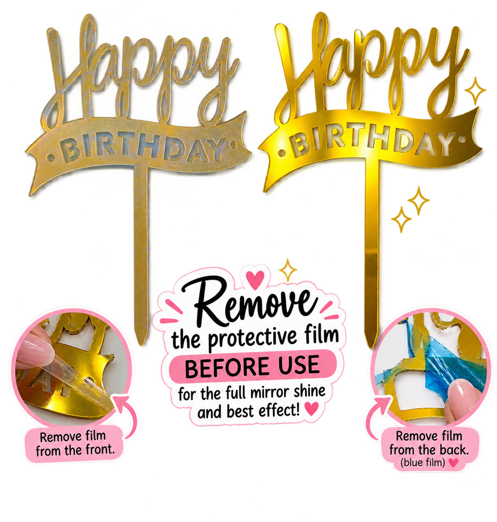 Golden Acrylic Happy Birthday Cake Topper | Mirror Gold Birthday Topper | Elegant Reusable Cake Decoration