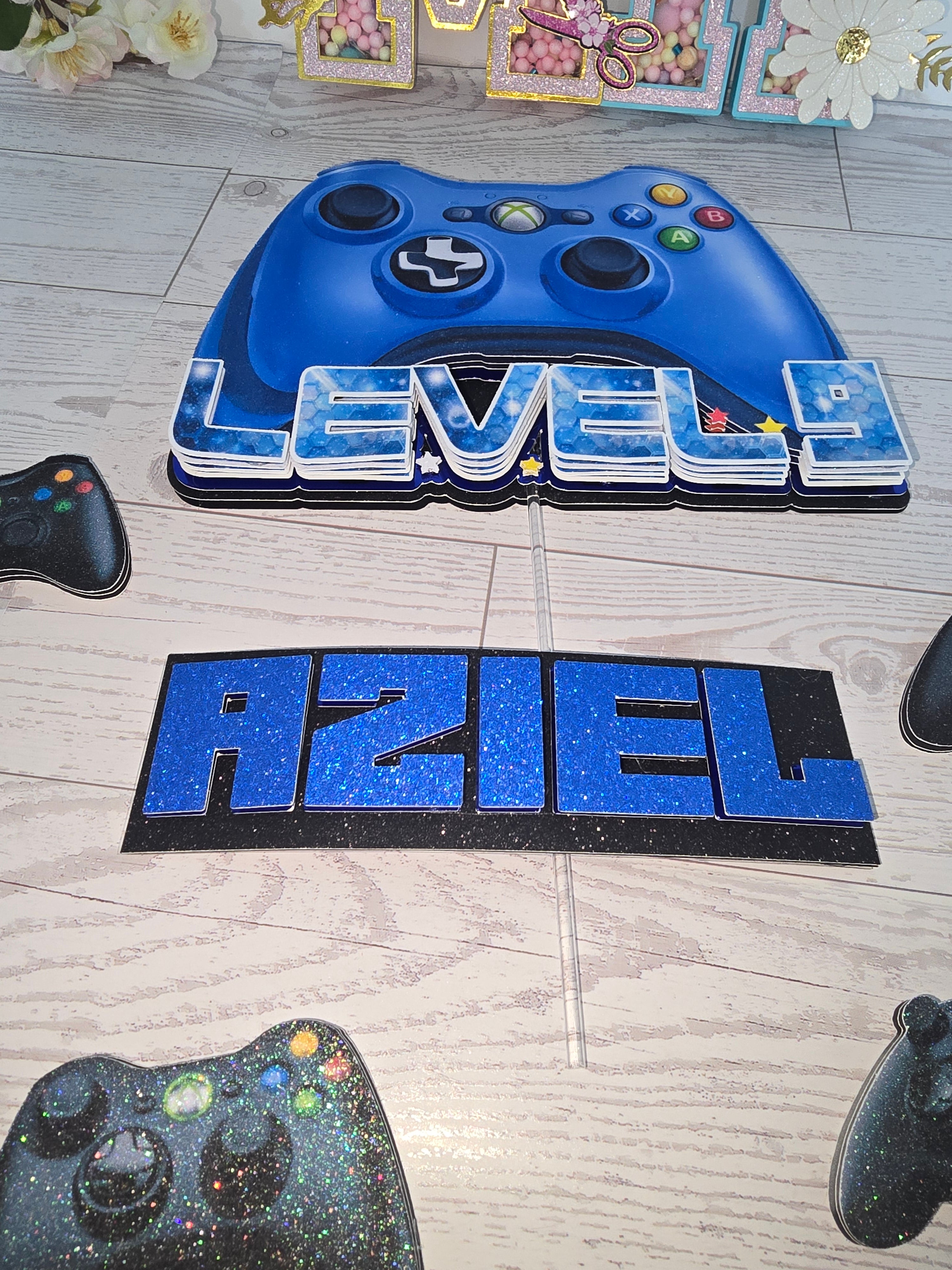 Personalized 3D Video Game Cake Topper – Glitter with Name and Age