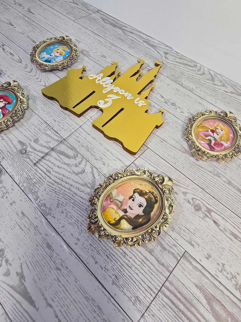 Princess Castle Cake Topper Set – Personalized with Name & Age | 3D Glitter Birthday Toppers