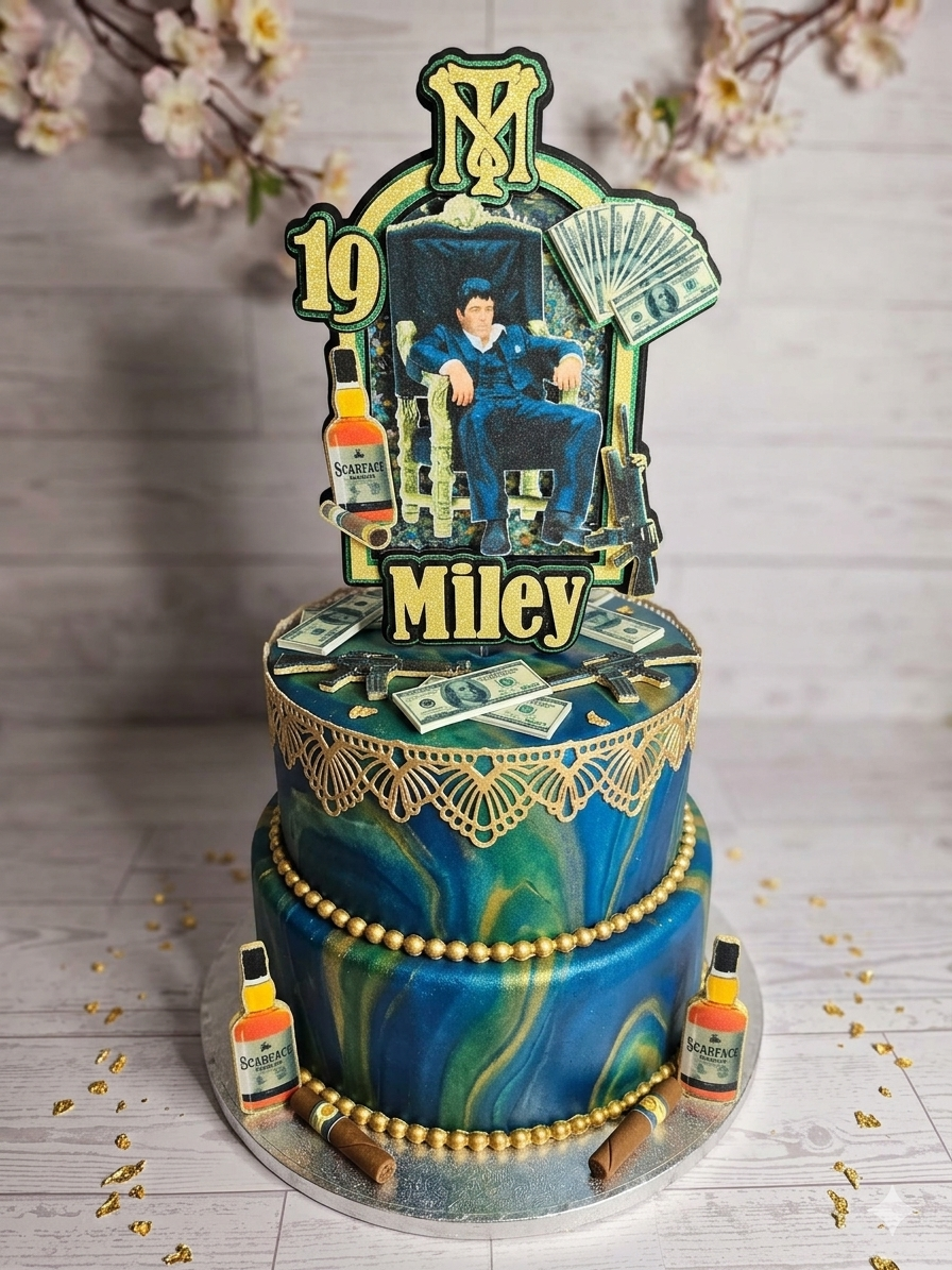 Personalized 3D Glitter Cartoon Cake Topper Scarface