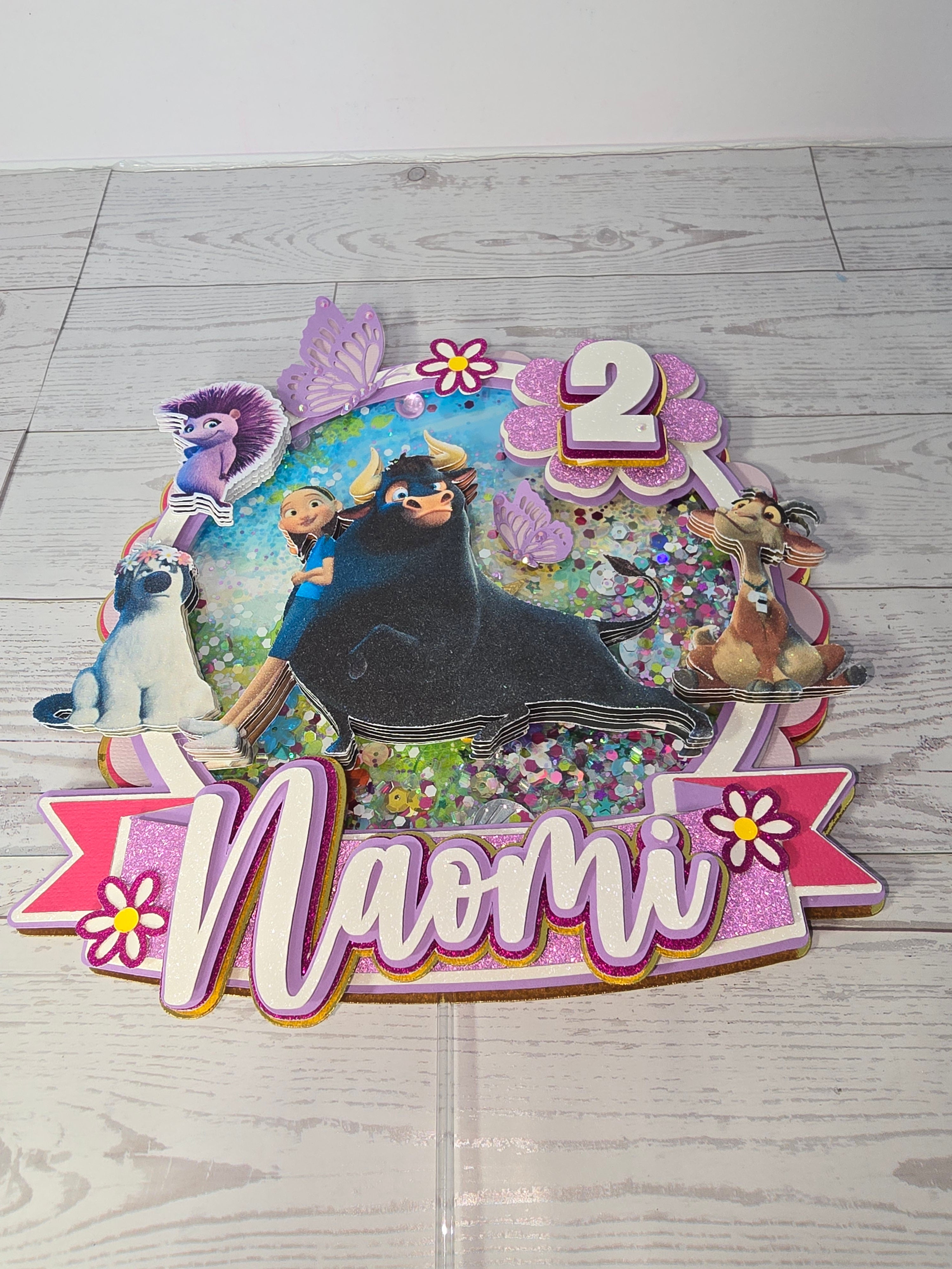 Personalized 3D Ferdinand Cake Topper – Glitter with Name & Age