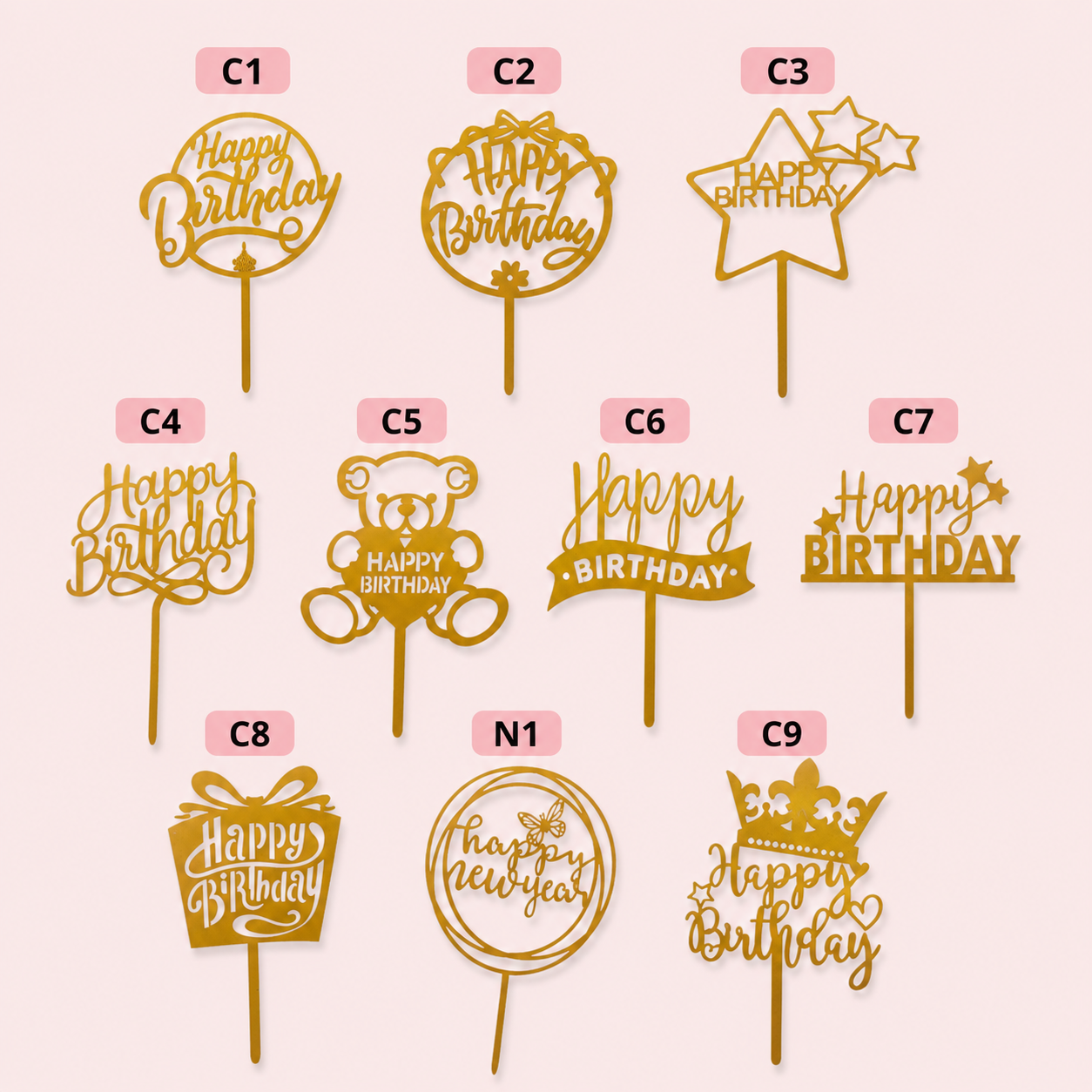 Golden Acrylic Happy Birthday Cake Topper | Mirror Gold Birthday Topper | Elegant Reusable Cake Decoration
