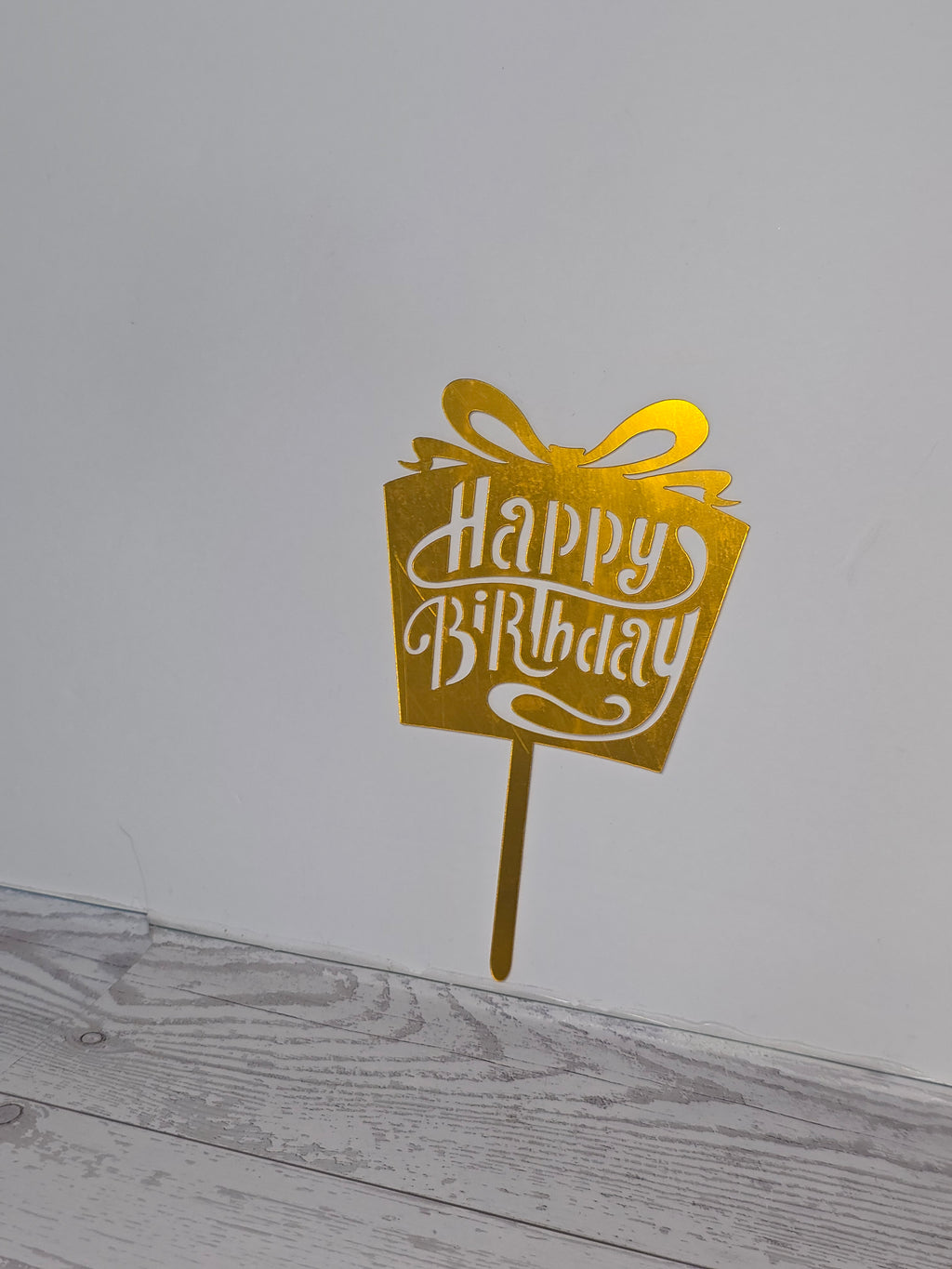 Golden Acrylic Happy Birthday Cake Topper | Mirror Gold Birthday Topper | Elegant Reusable Cake Decoration