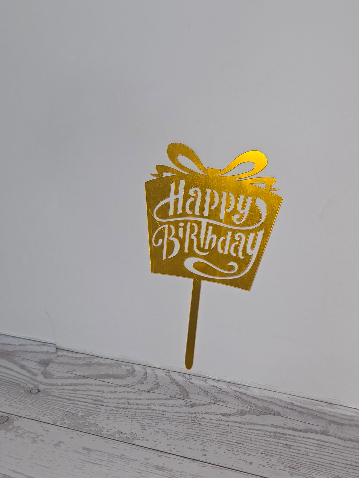 Golden Acrylic Happy Birthday Cake Topper | Mirror Gold Birthday Topper | Elegant Reusable Cake Decoration