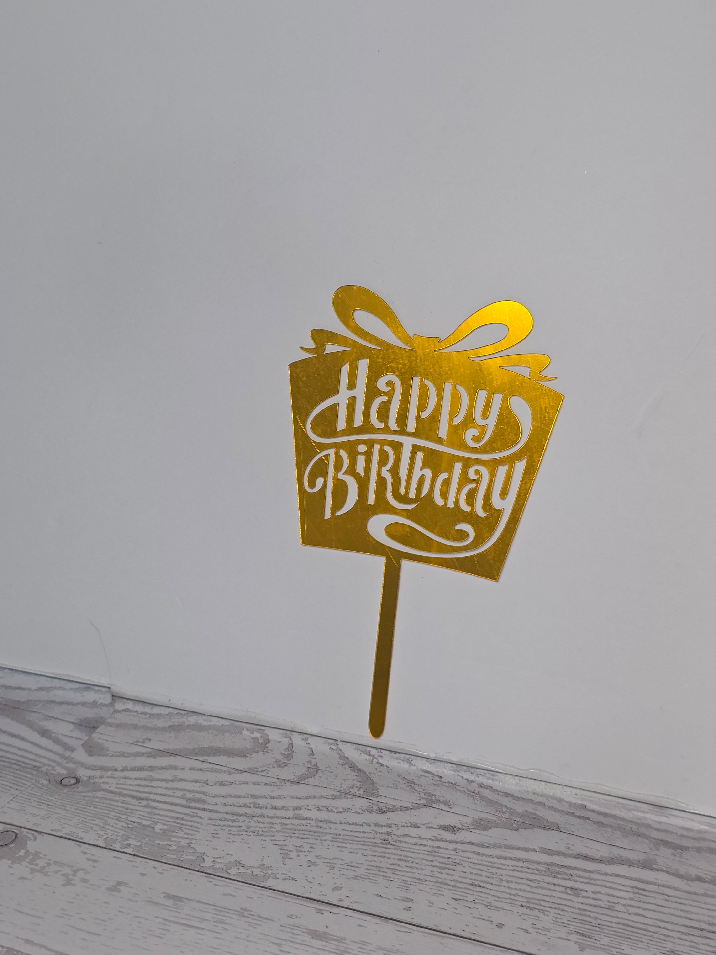 Golden Acrylic Happy Birthday Cake Topper | Mirror Gold Birthday Topper | Elegant Reusable Cake Decoration