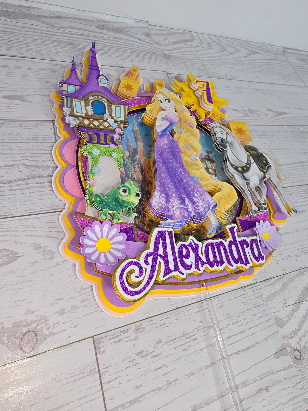 Personalized 3D Glitter Cake Topper – Rapunzel Theme