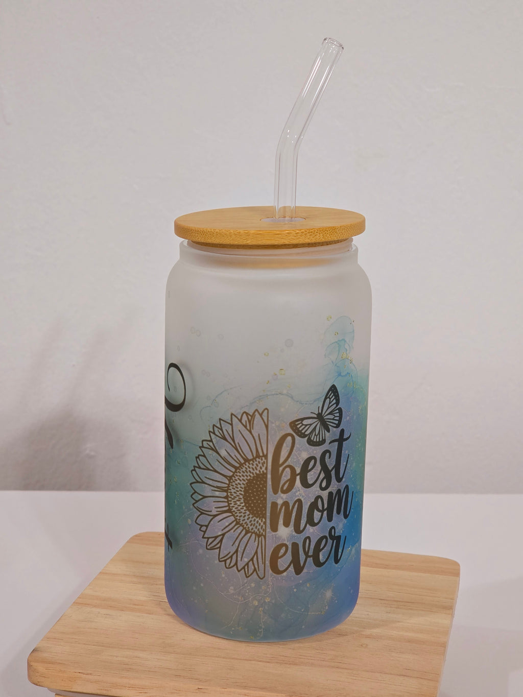 Personalized Glass Tumbler with Bamboo Lid & Glass Straw – Mother's Day Gift