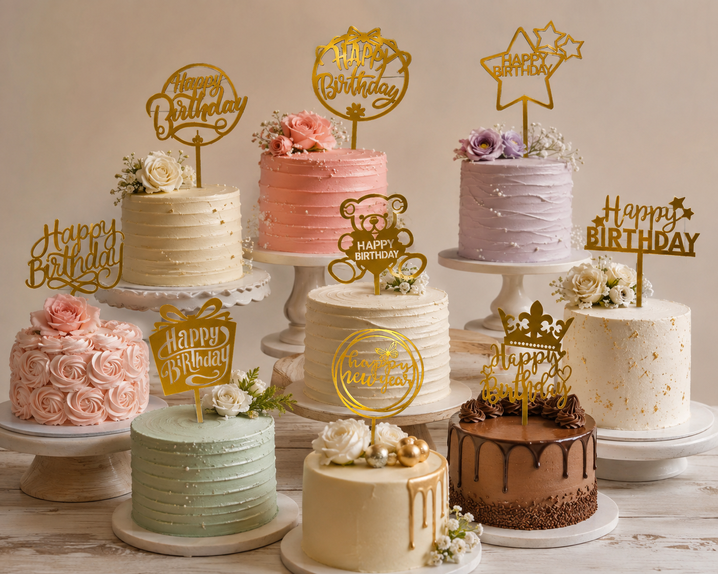 Golden Acrylic Happy Birthday Cake Topper | Mirror Gold Birthday Topper | Elegant Reusable Cake Decoration