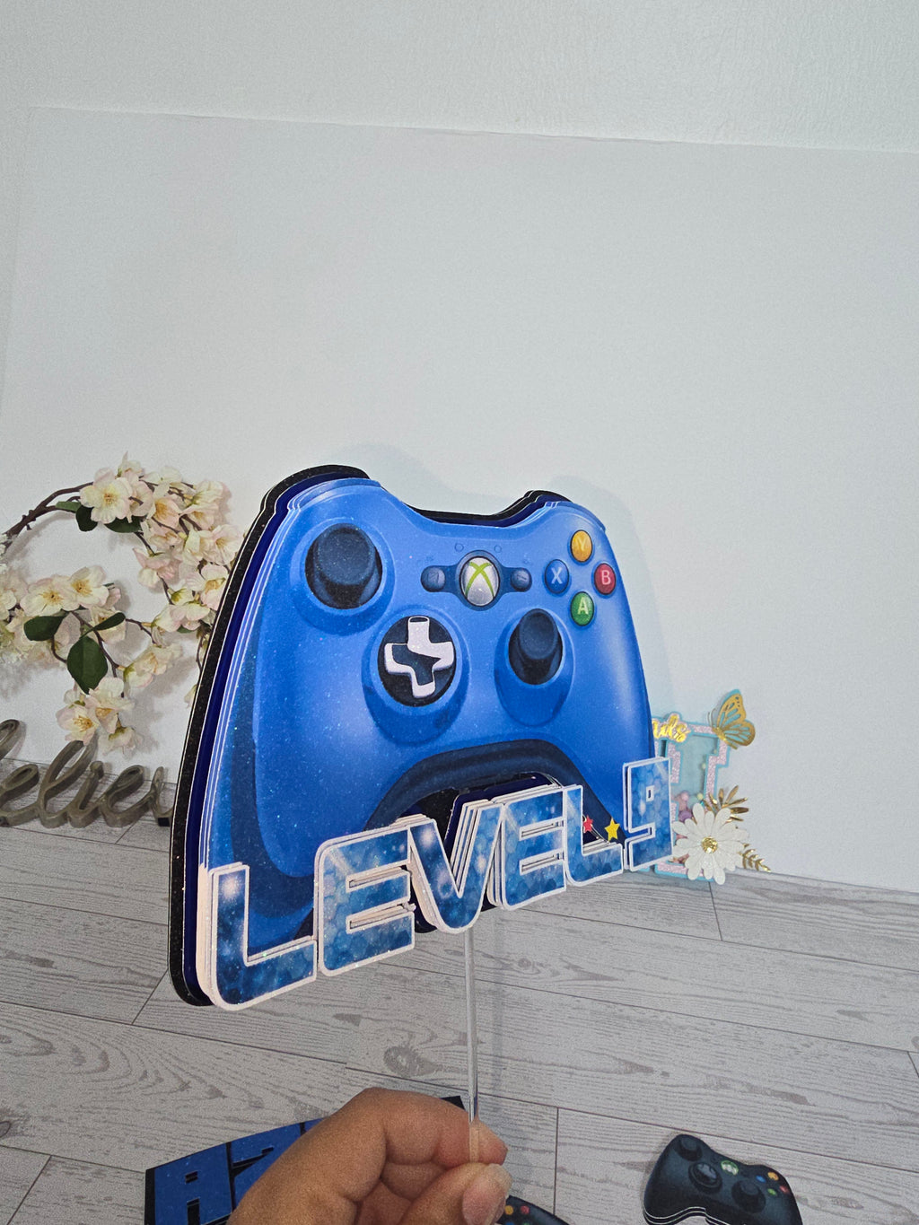Personalized 3D Video Game Cake Topper – Glitter with Name and Age