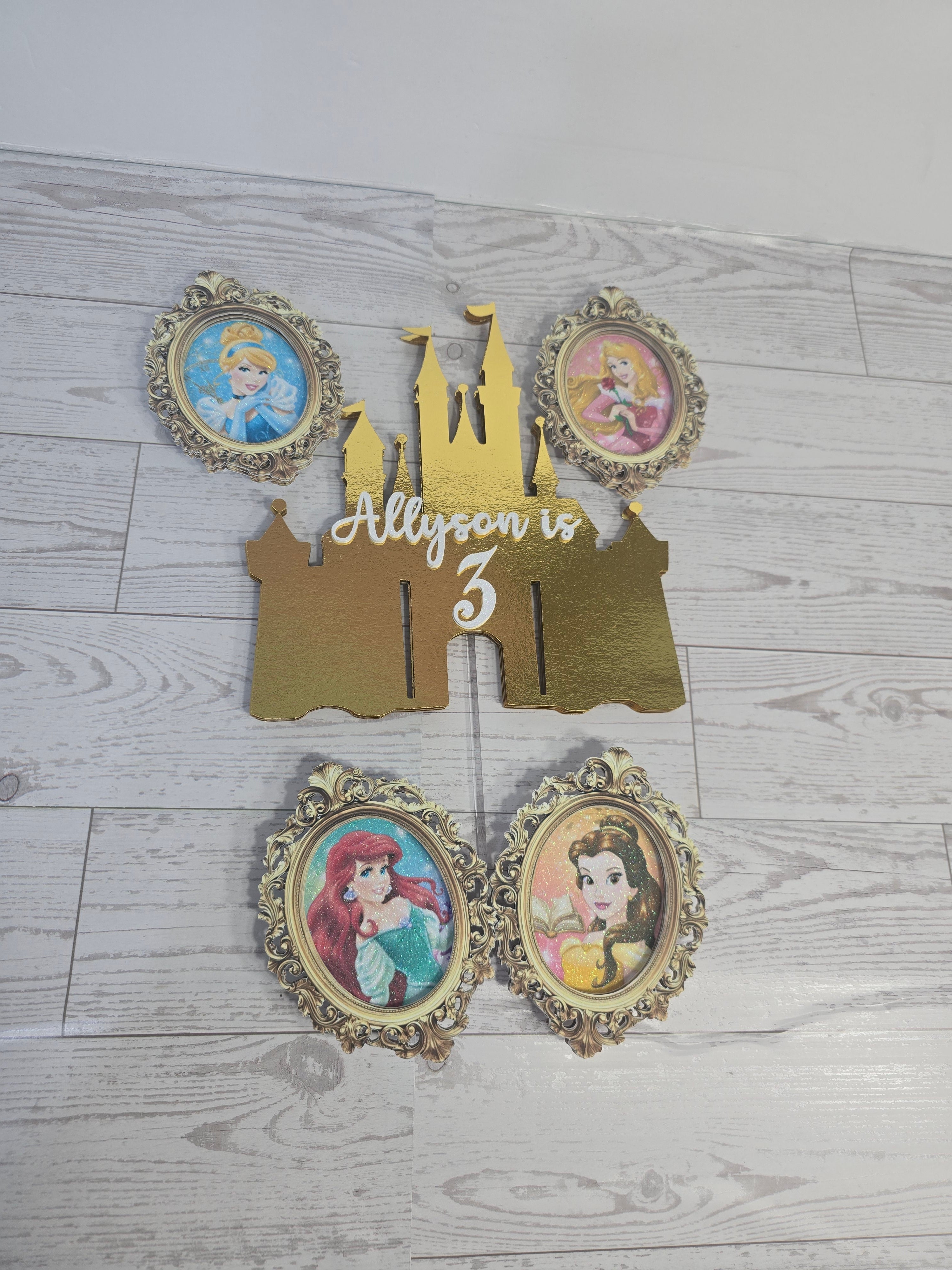 Princess Castle Cake Topper Set – Personalized with Name & Age | 3D Glitter Birthday Toppers