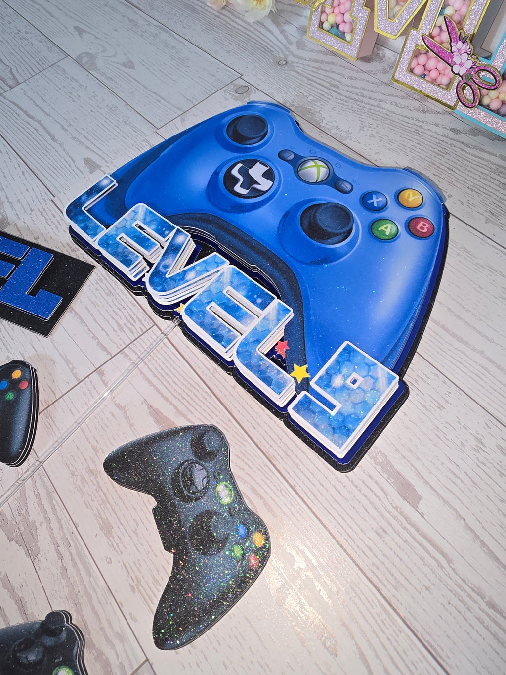 Personalized 3D Video Game Cake Topper – Glitter with Name and Age