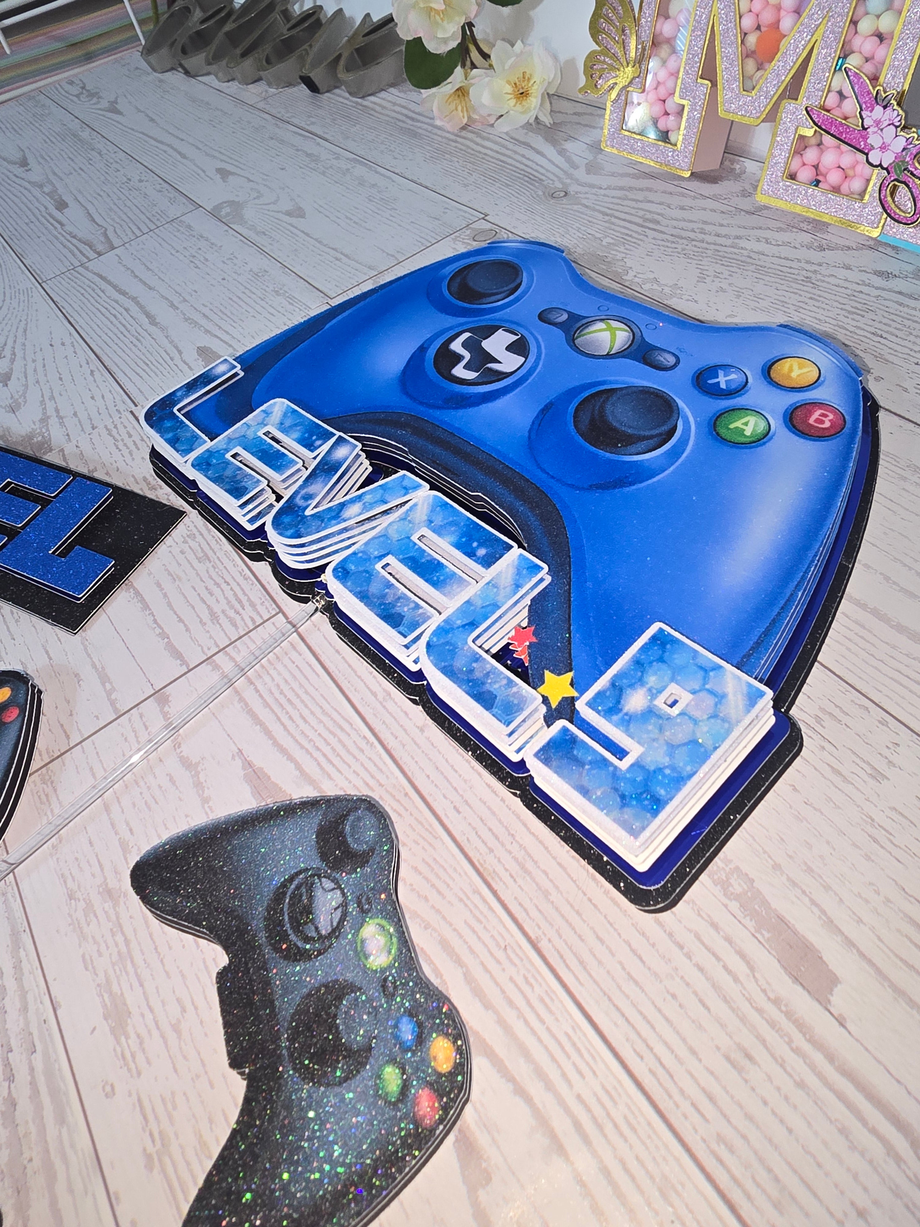 Personalized 3D Video Game Cake Topper – Glitter with Name and Age