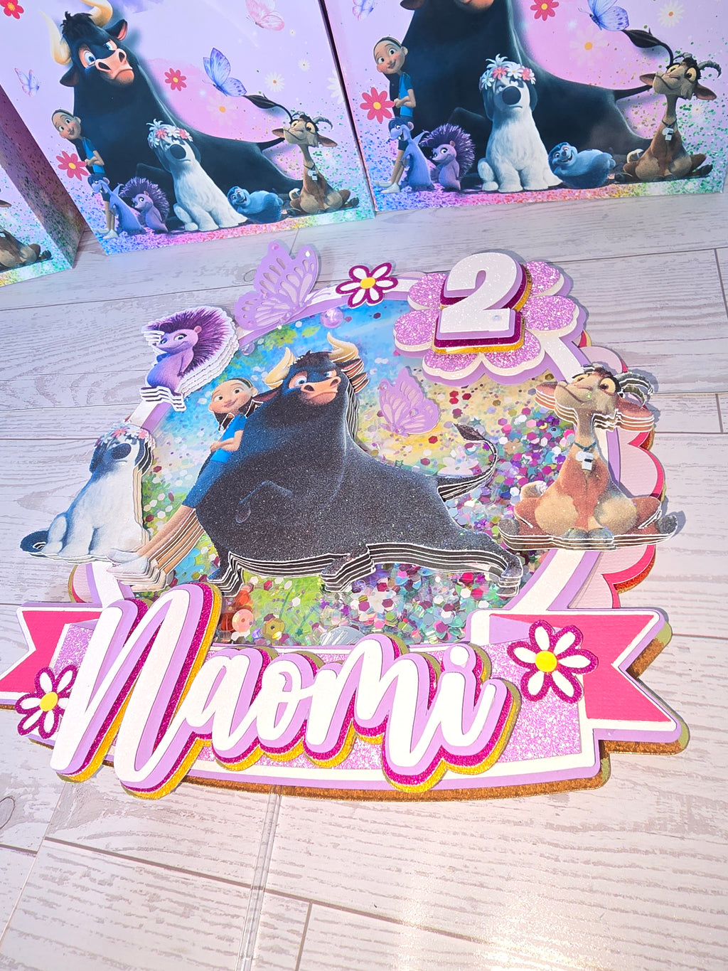 Personalized 3D Ferdinand Cake Topper – Glitter with Name & Age