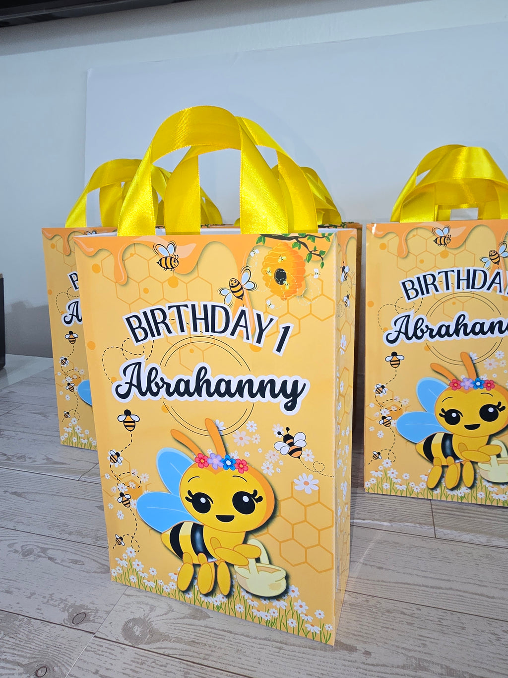12 Personalized Abejita Chiquitica Birthday Gift Bags with Name & Age – 8.5"x5.5" Ribbon Handles