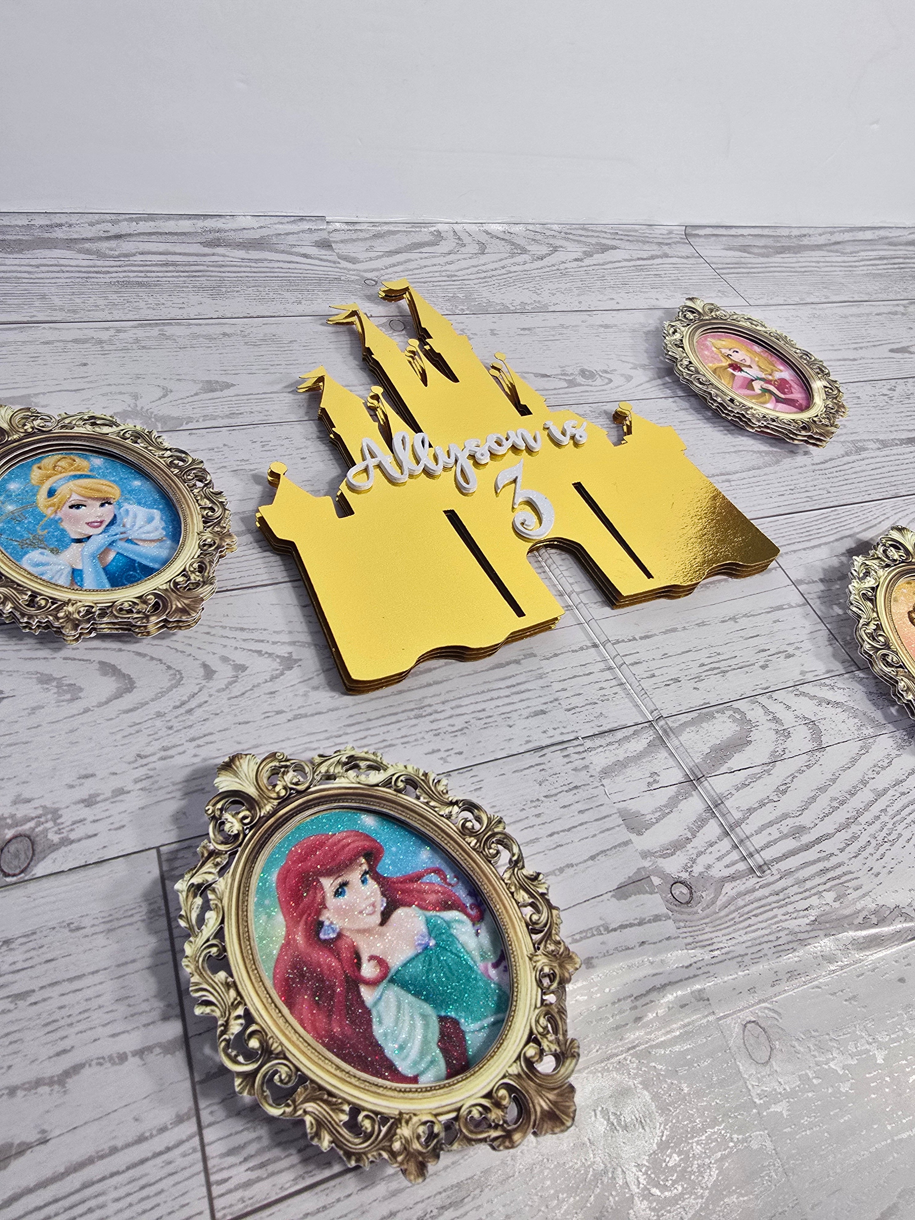 Princess Castle Cake Topper Set – Personalized with Name & Age | 3D Glitter Birthday Toppers