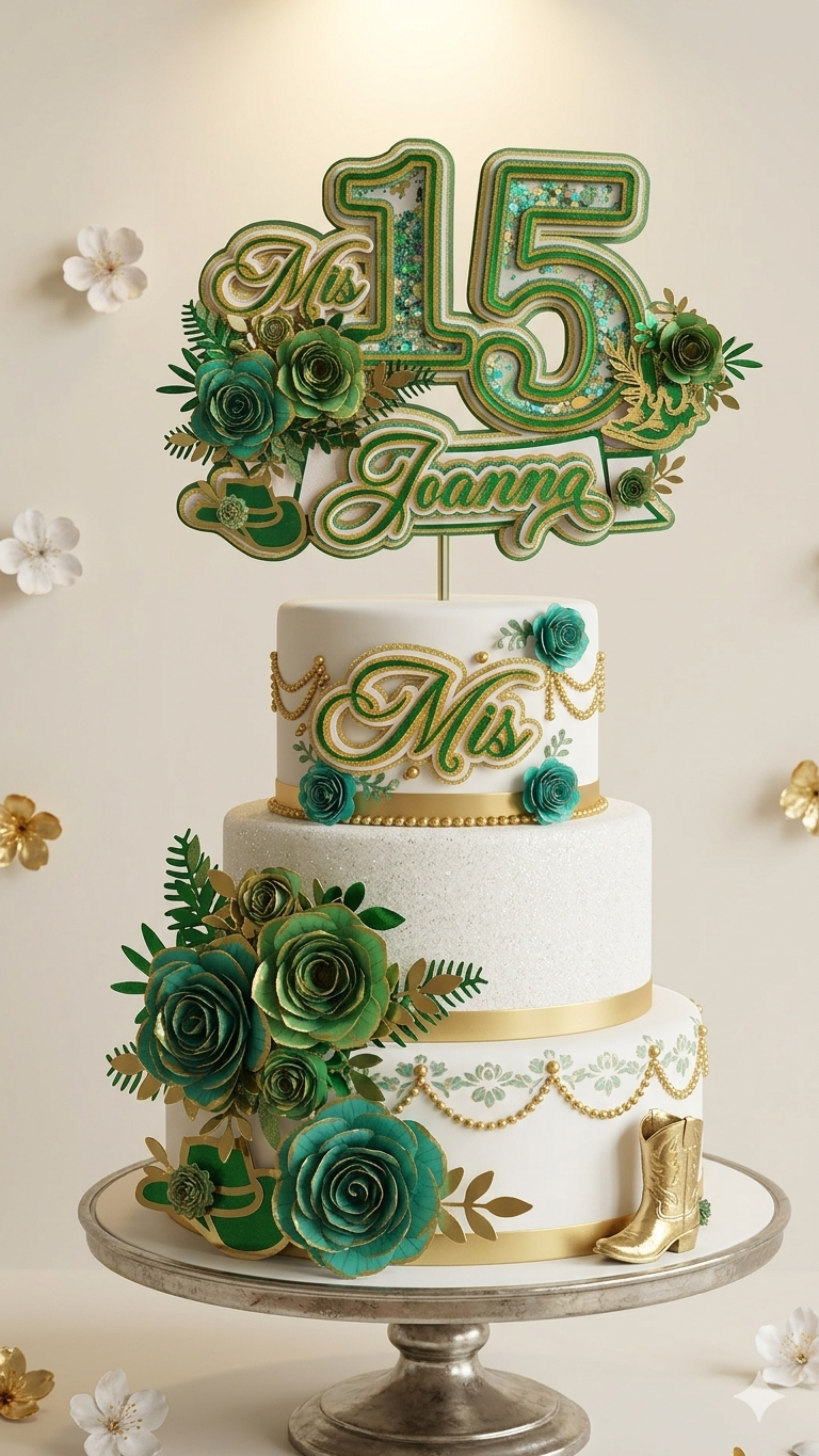 Topper Personalizado 3D con Glitter - Mis 15 Verde | Decoración de Pastel
