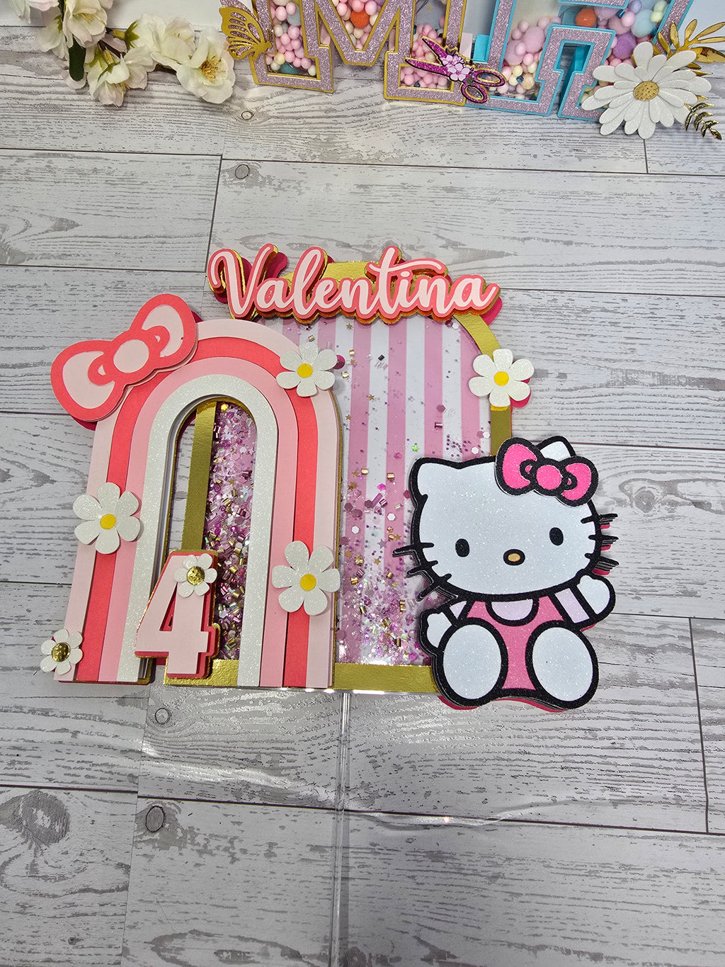 Personalized 3D Kitty Cake Topper – Glitter with Name & Age