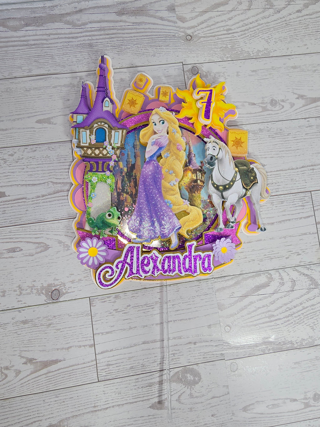 Personalized 3D Glitter Cake Topper – Rapunzel Theme