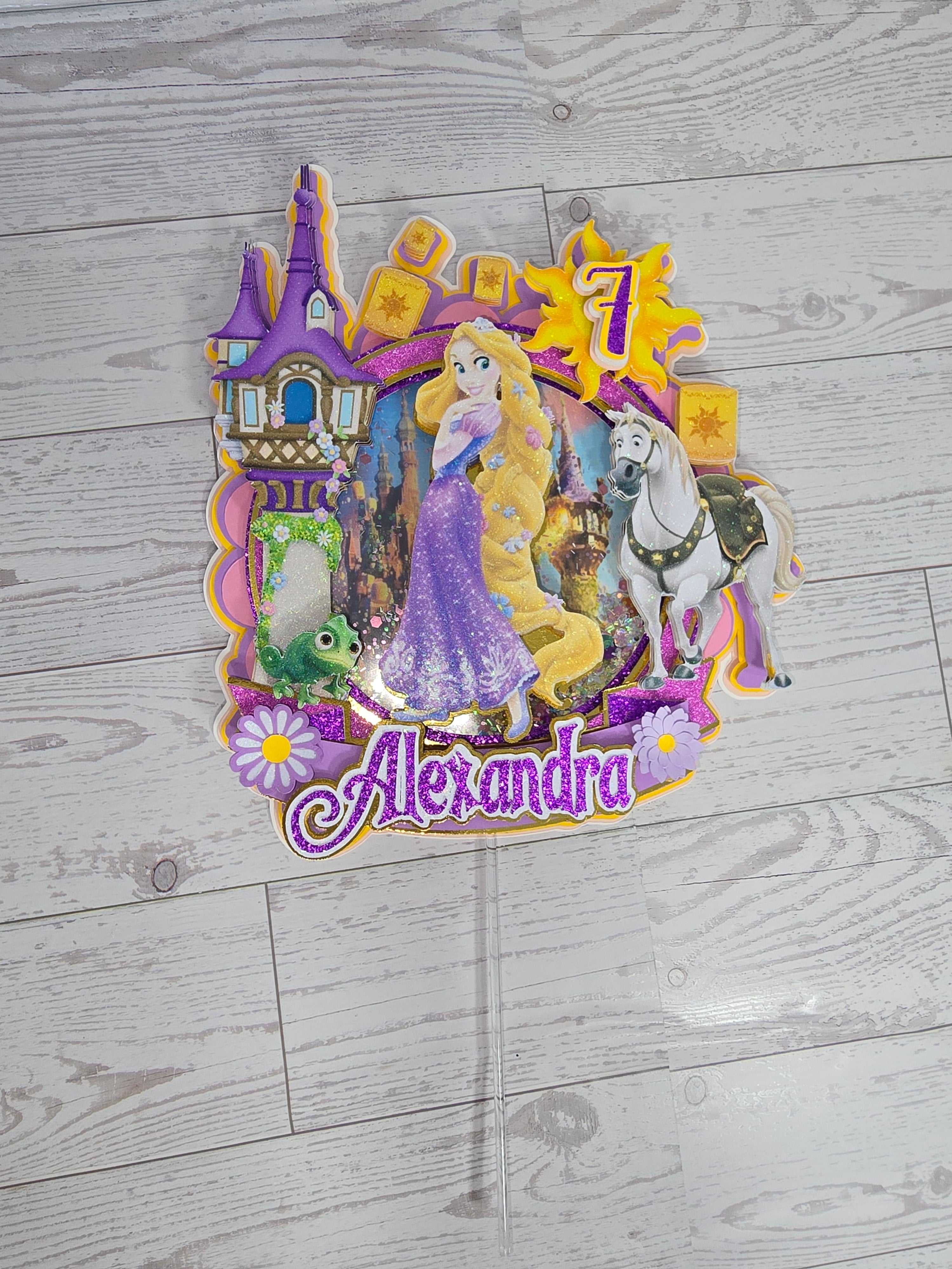 Personalized 3D Glitter Cake Topper – Rapunzel Theme